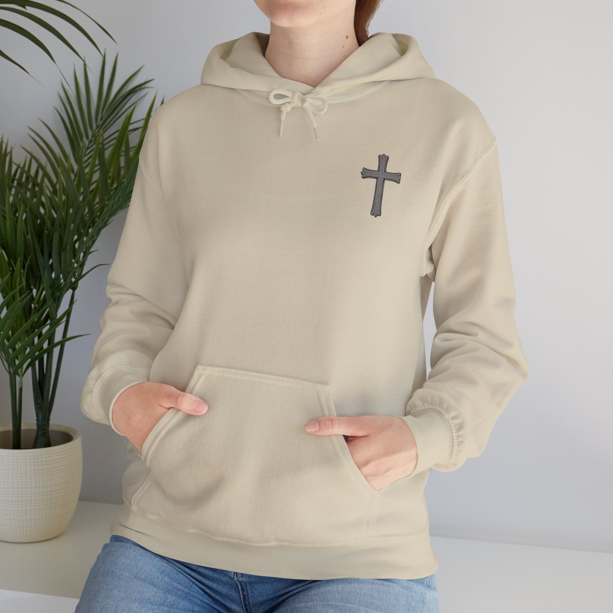 Cross Hoodie with Crown of Thorns — "By His Wounds We Are Healed" Isaiah 53:5 Religious Pullover