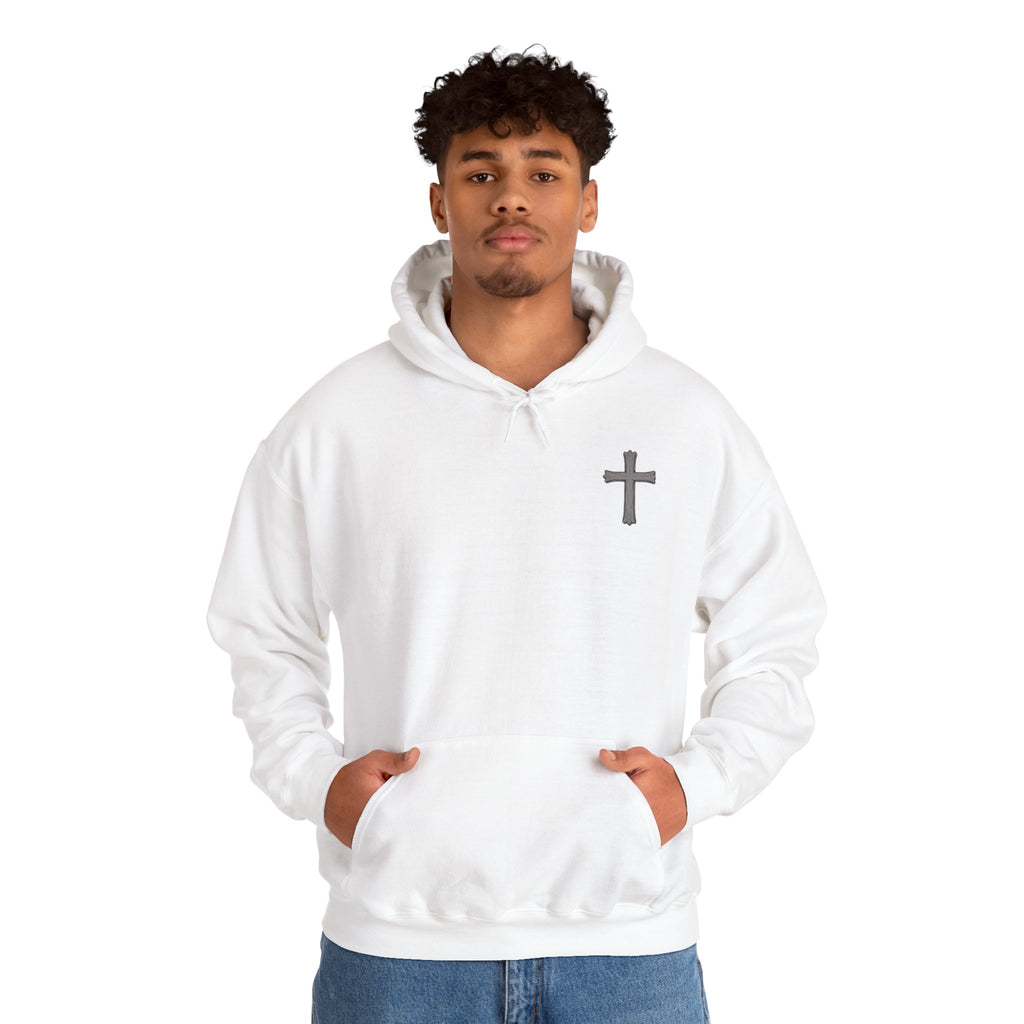 Cross Hoodie with Crown of Thorns — "By His Wounds We Are Healed" Isaiah 53:5 Religious Pullover