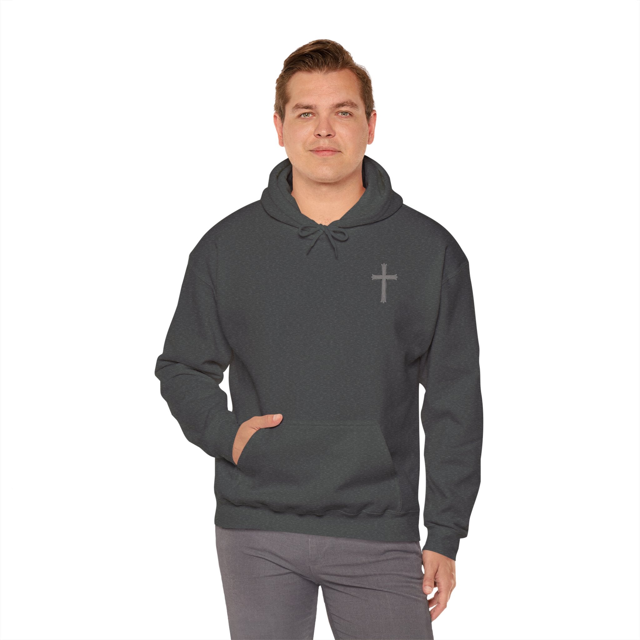 Cross Hoodie with Crown of Thorns — "By His Wounds We Are Healed" Isaiah 53:5 Religious Pullover