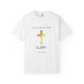 Gold Cross T-Shirt — "All Glory to God" Inspirational Scripture Tee (Acts 20:24)