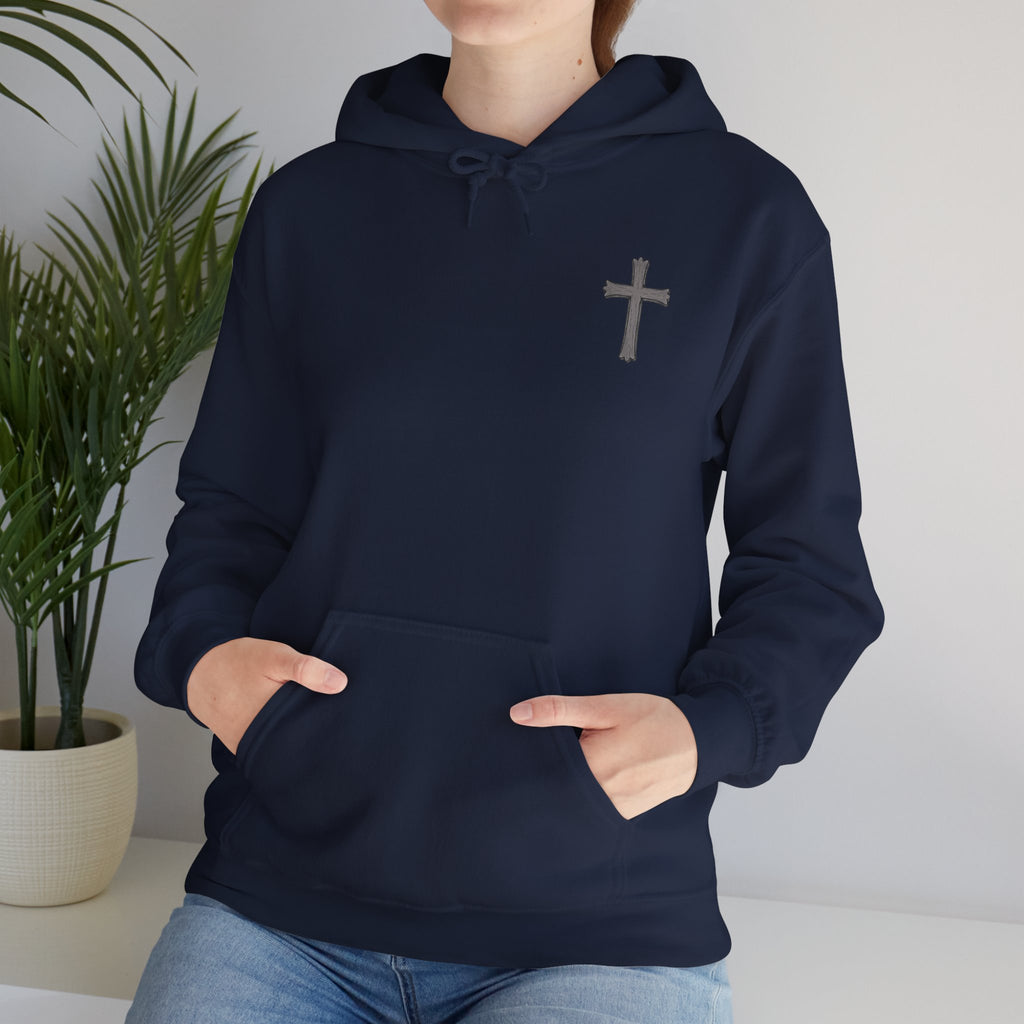Cross Hoodie with Crown of Thorns — "By His Wounds We Are Healed" Isaiah 53:5 Religious Pullover