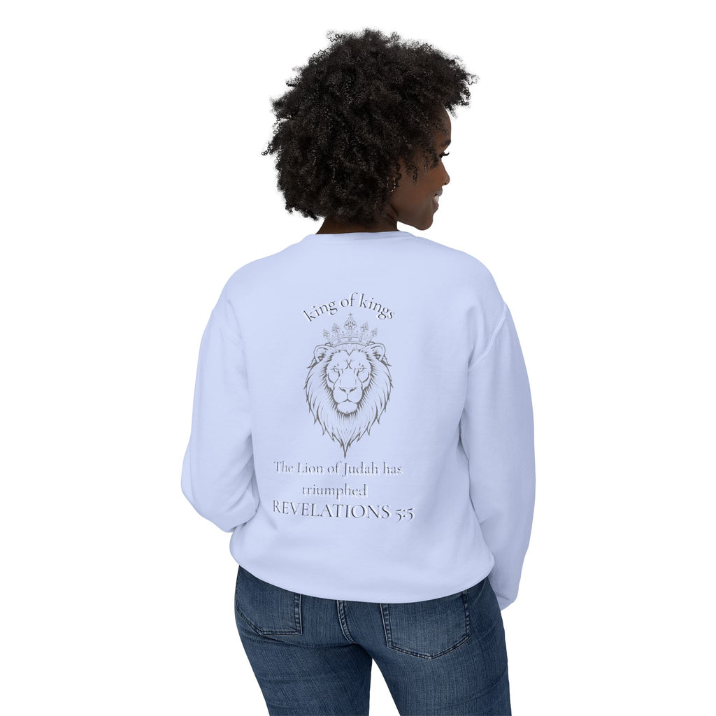 Lion Crewneck Sweatshirt — "King of Kings" Bible Verse Design