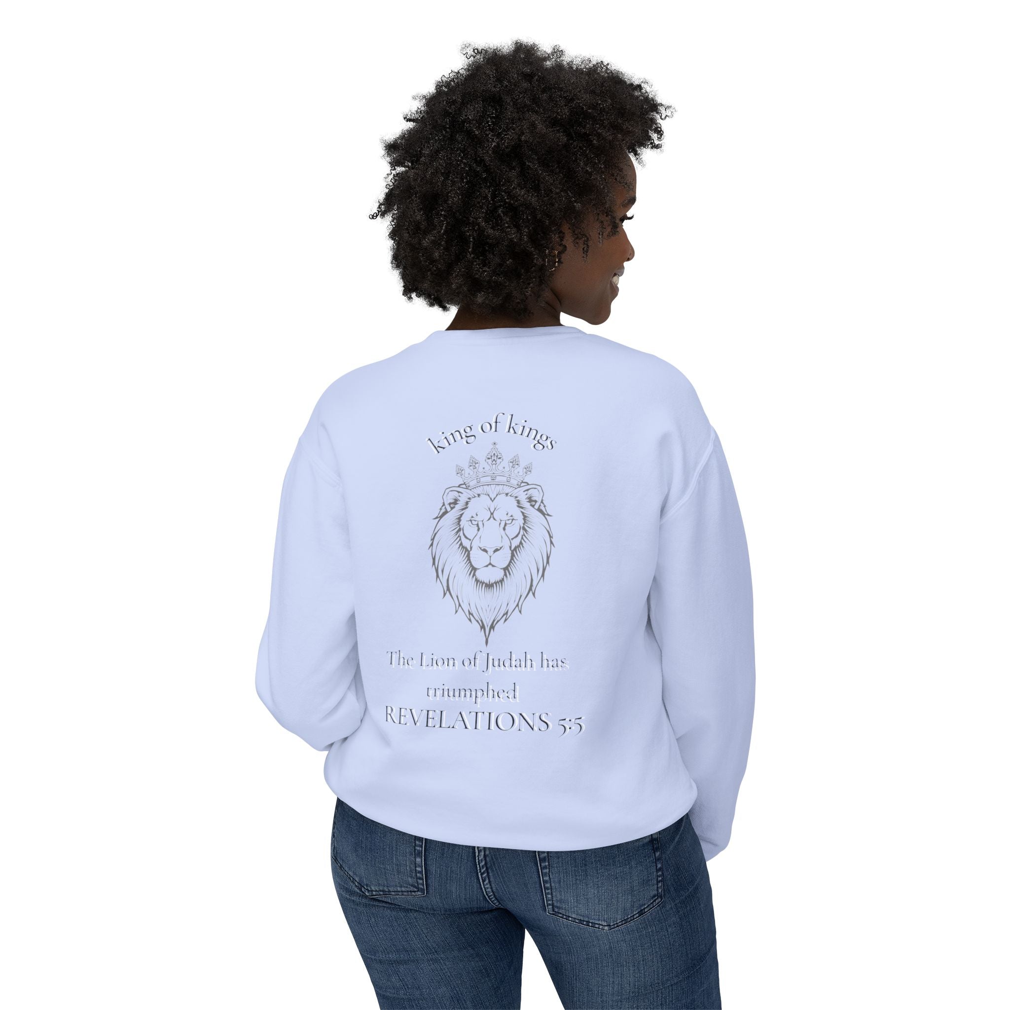 Lion Crewneck Sweatshirt — "King of Kings" Bible Verse Design
