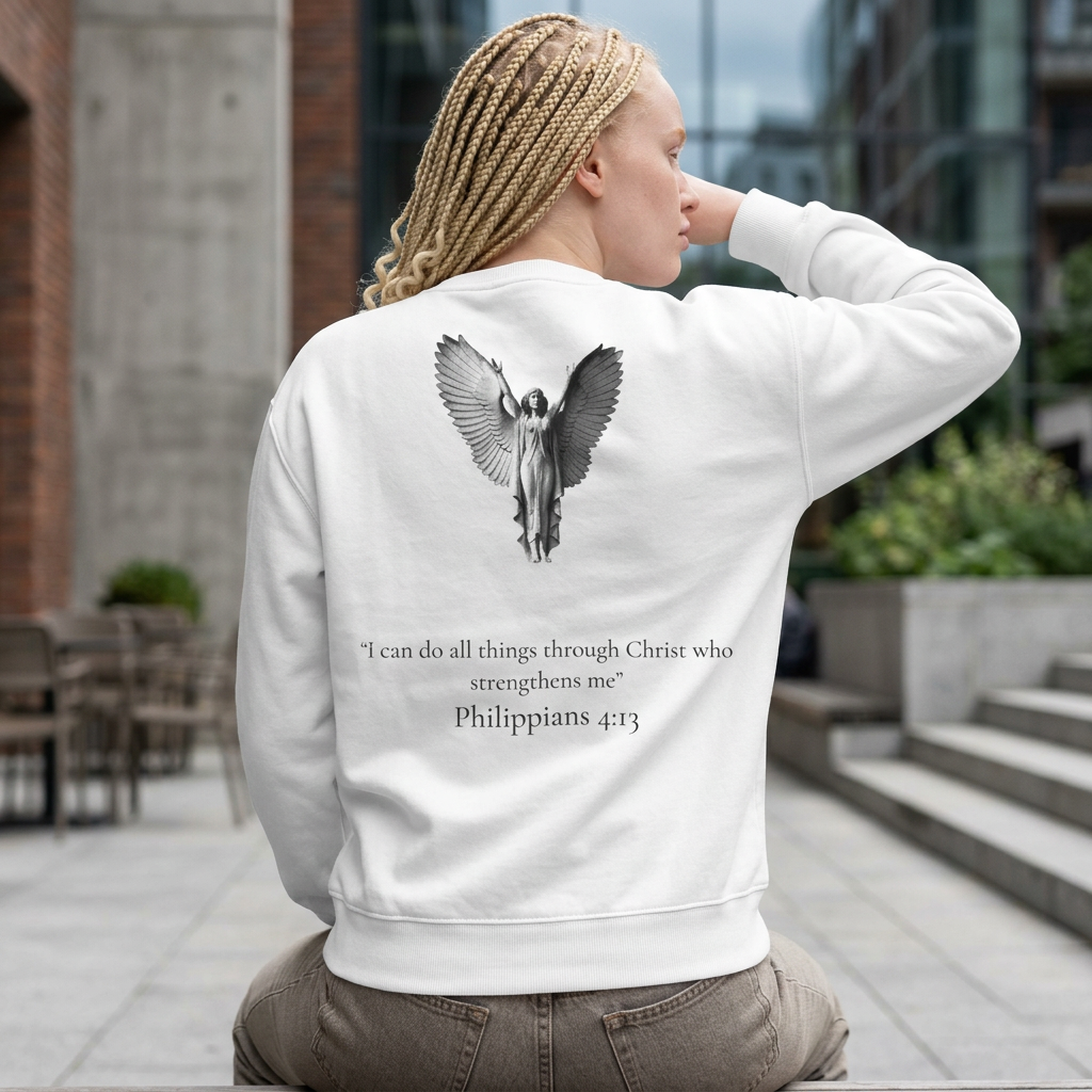 Angel Wings Sweatshirt — Philippians 4:13 Christian Crewneck
