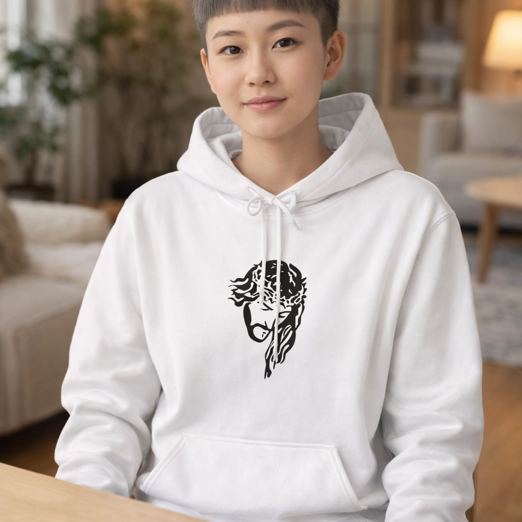 Christian Hoodie — 'Jesus My Savior' Illustrated Lamb & Shepherd Faith Pullover