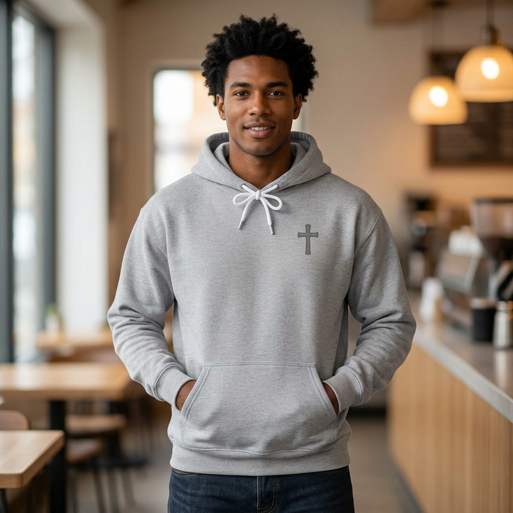 Cross Hoodie with Crown of Thorns — "By His Wounds We Are Healed" Isaiah 53:5 Religious Pullover