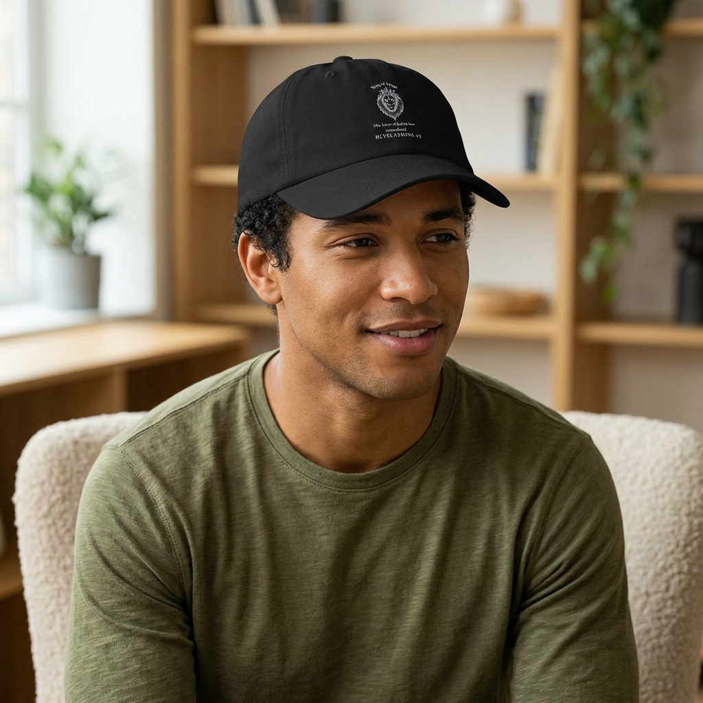 Lion Crest Dad Cap — Small Cross Embroidery, Faith-Inspired Baseball Hat