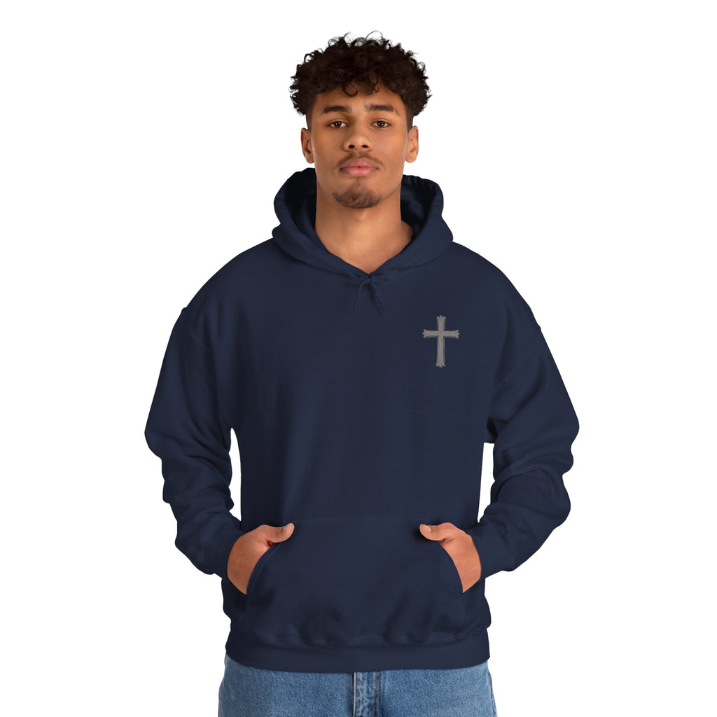 Cross Hoodie with Crown of Thorns — "By His Wounds We Are Healed" Isaiah 53:5 Religious Pullover