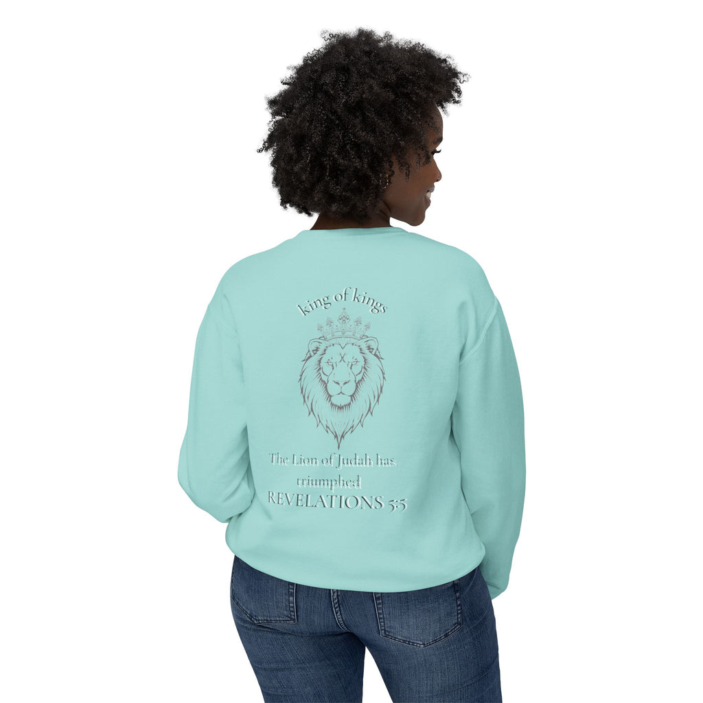 Lion Crewneck Sweatshirt — "King of Kings" Bible Verse Design