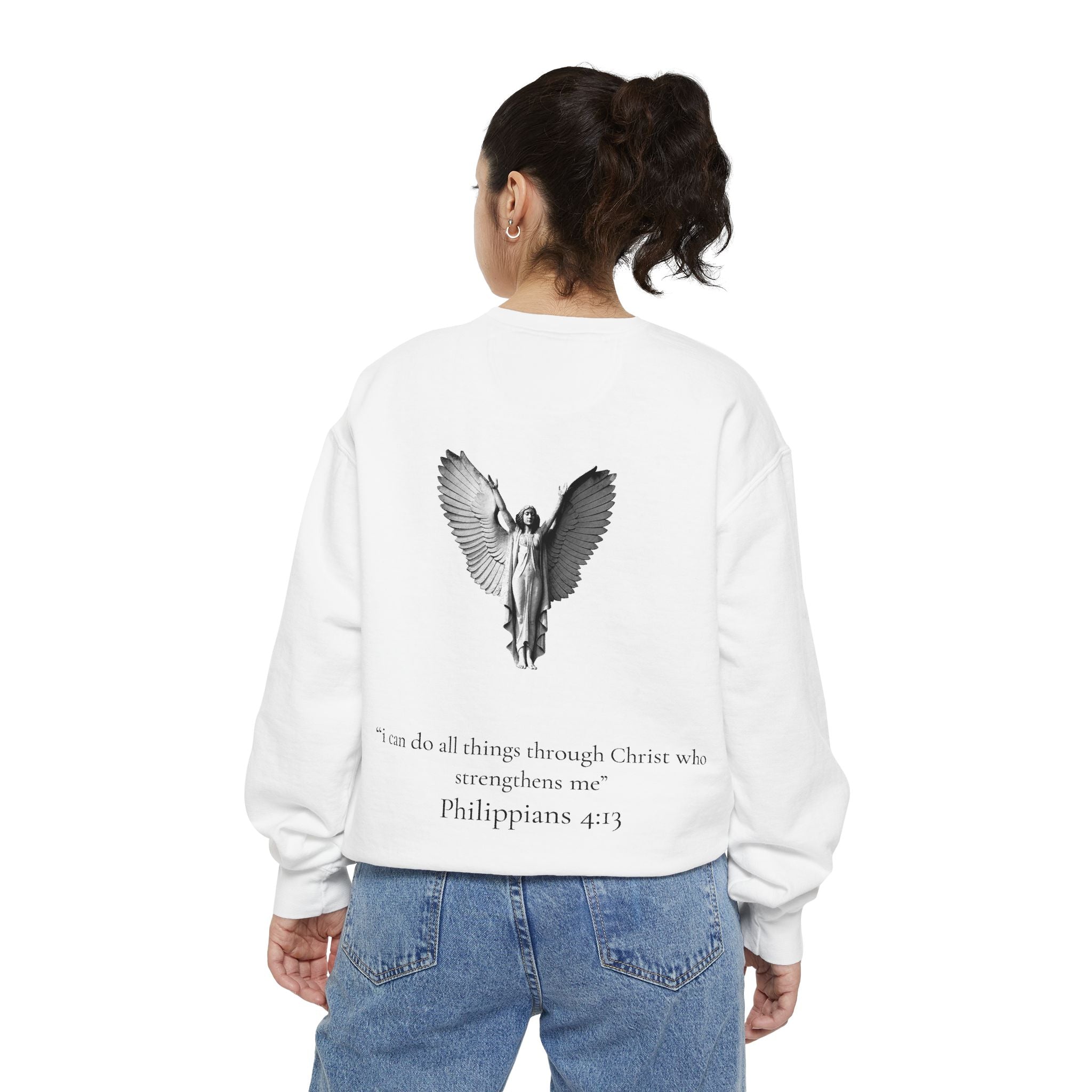 Angel Wings Sweatshirt — Philippians 4:13 Christian Crewneck