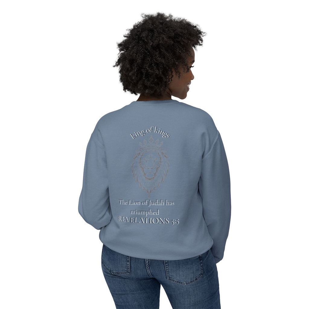 Lion Crewneck Sweatshirt — "King of Kings" Bible Verse Design