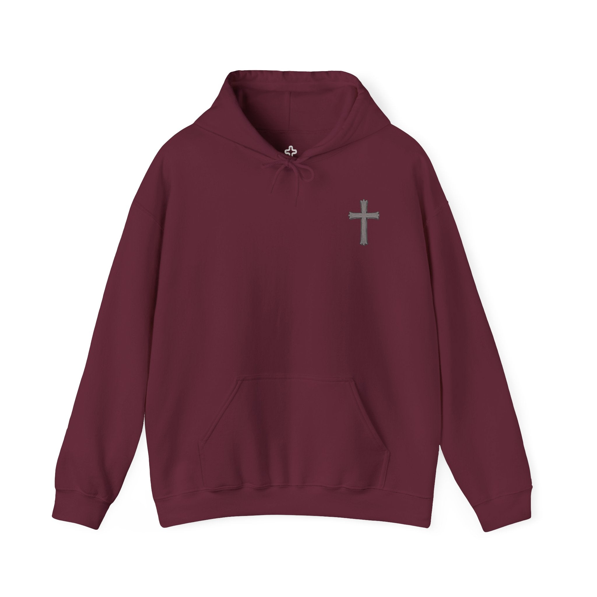 Cross Hoodie with Crown of Thorns — "By His Wounds We Are Healed" Isaiah 53:5 Religious Pullover
