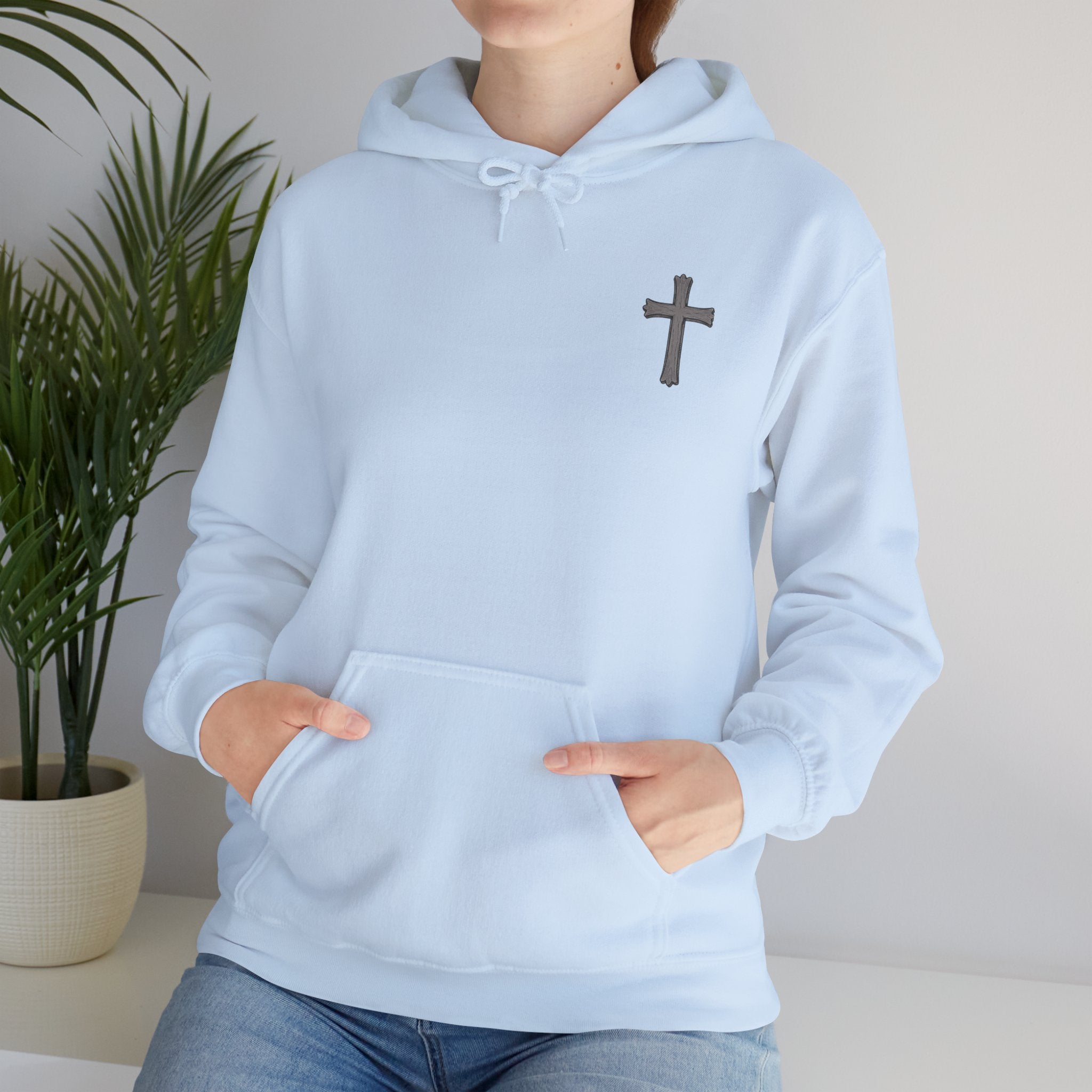 Cross Hoodie with Crown of Thorns — "By His Wounds We Are Healed" Isaiah 53:5 Religious Pullover