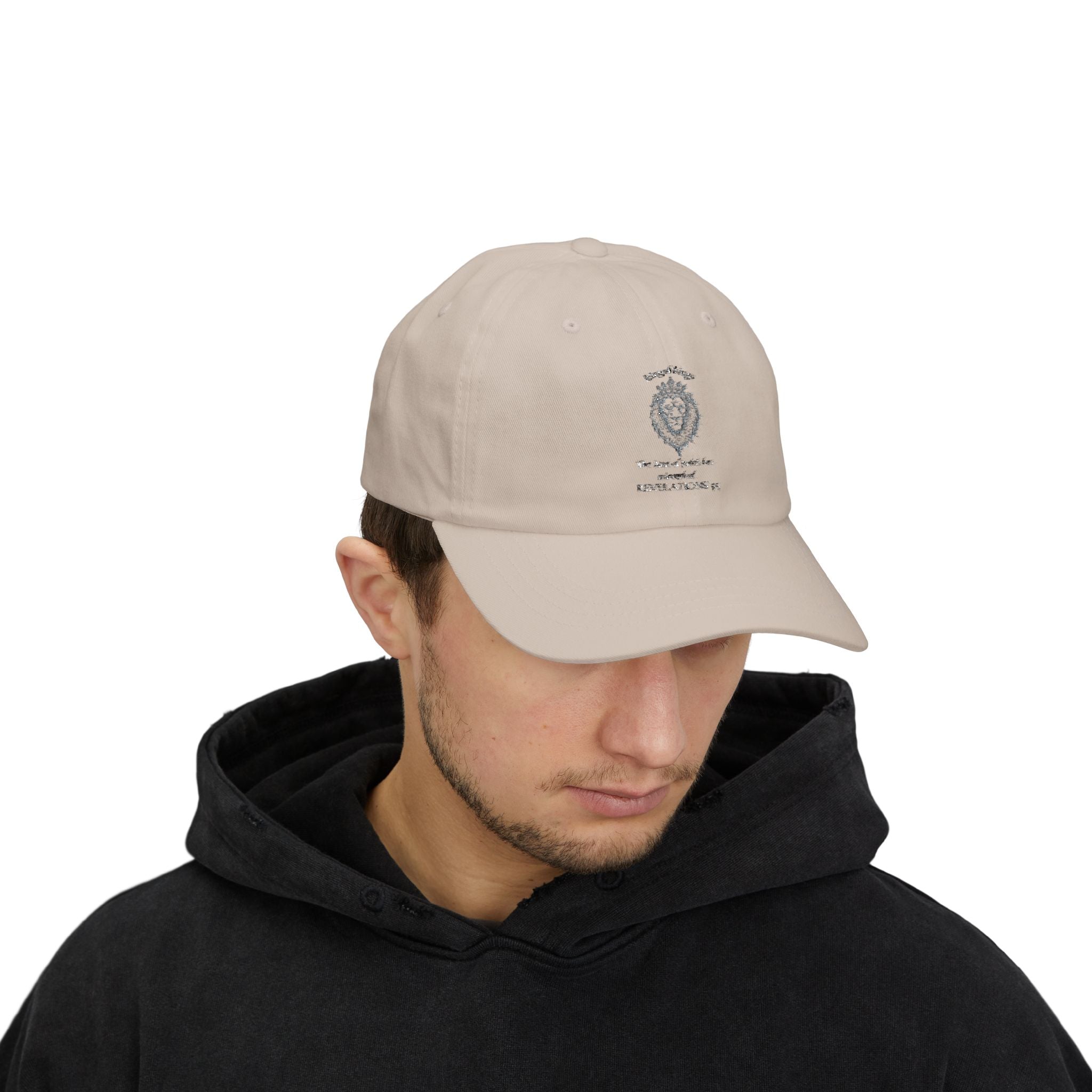Lion Crest Dad Cap — Small Cross Embroidery, Faith-Inspired Baseball Hat