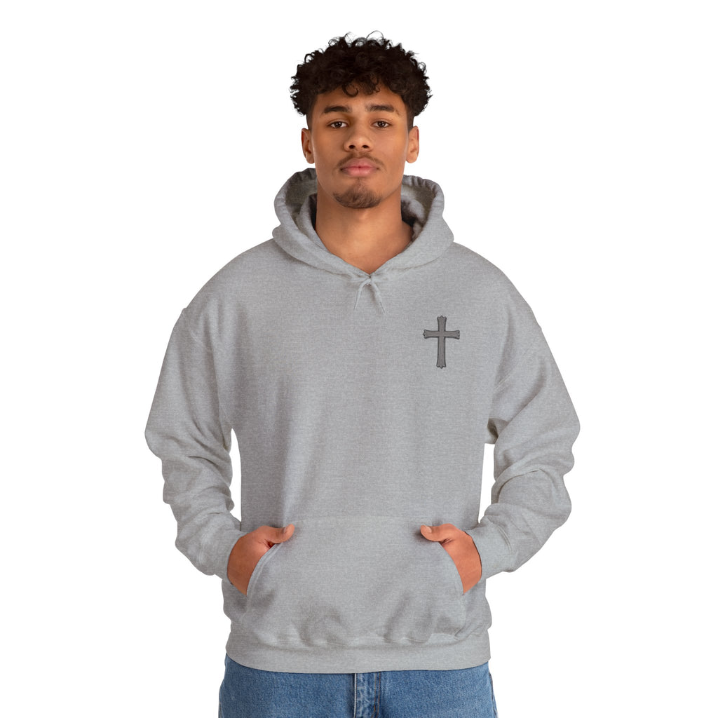 Cross Hoodie with Crown of Thorns — "By His Wounds We Are Healed" Isaiah 53:5 Religious Pullover