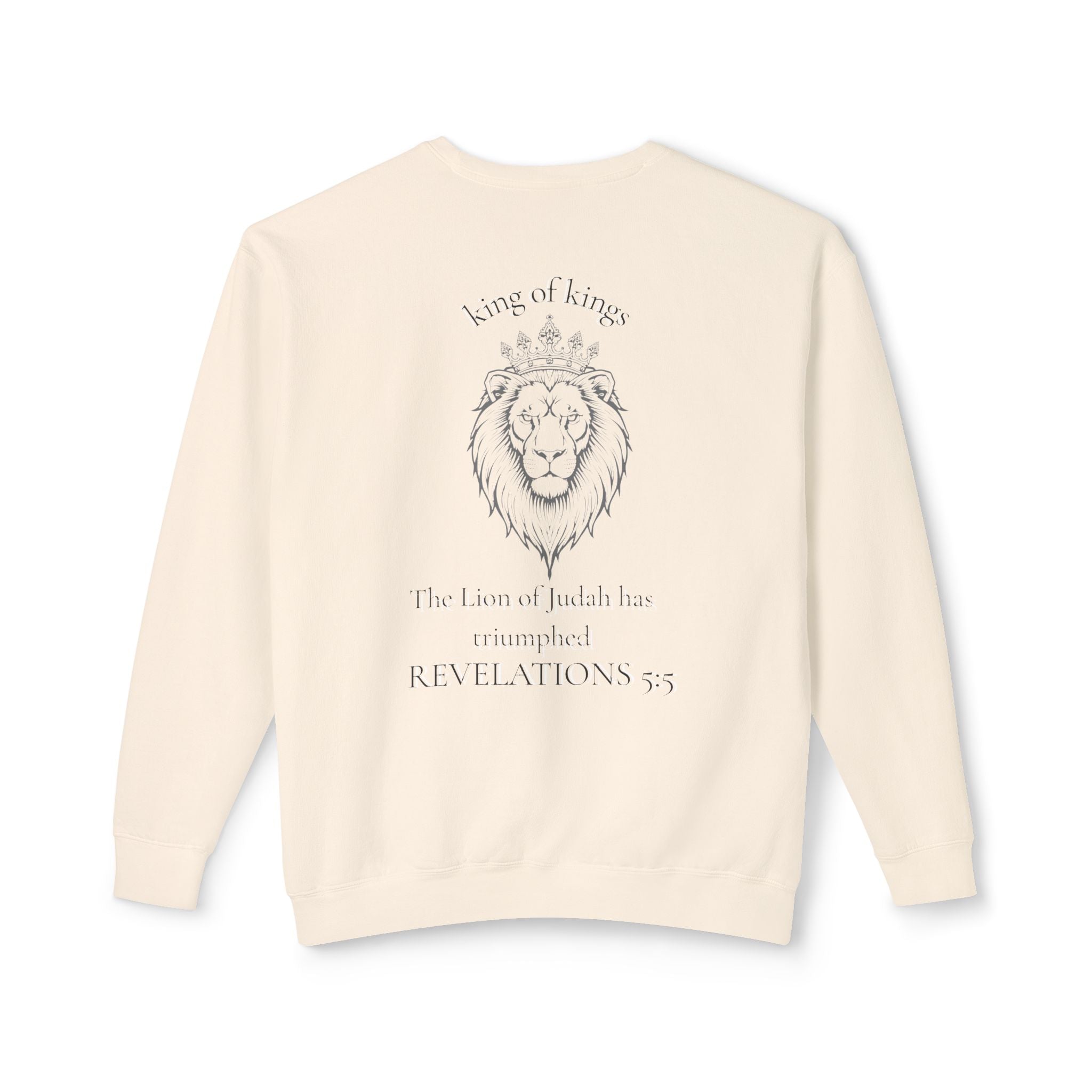 Lion Crewneck Sweatshirt — "King of Kings" Bible Verse Design