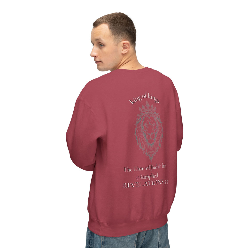 Lion Crewneck Sweatshirt — "King of Kings" Bible Verse Design