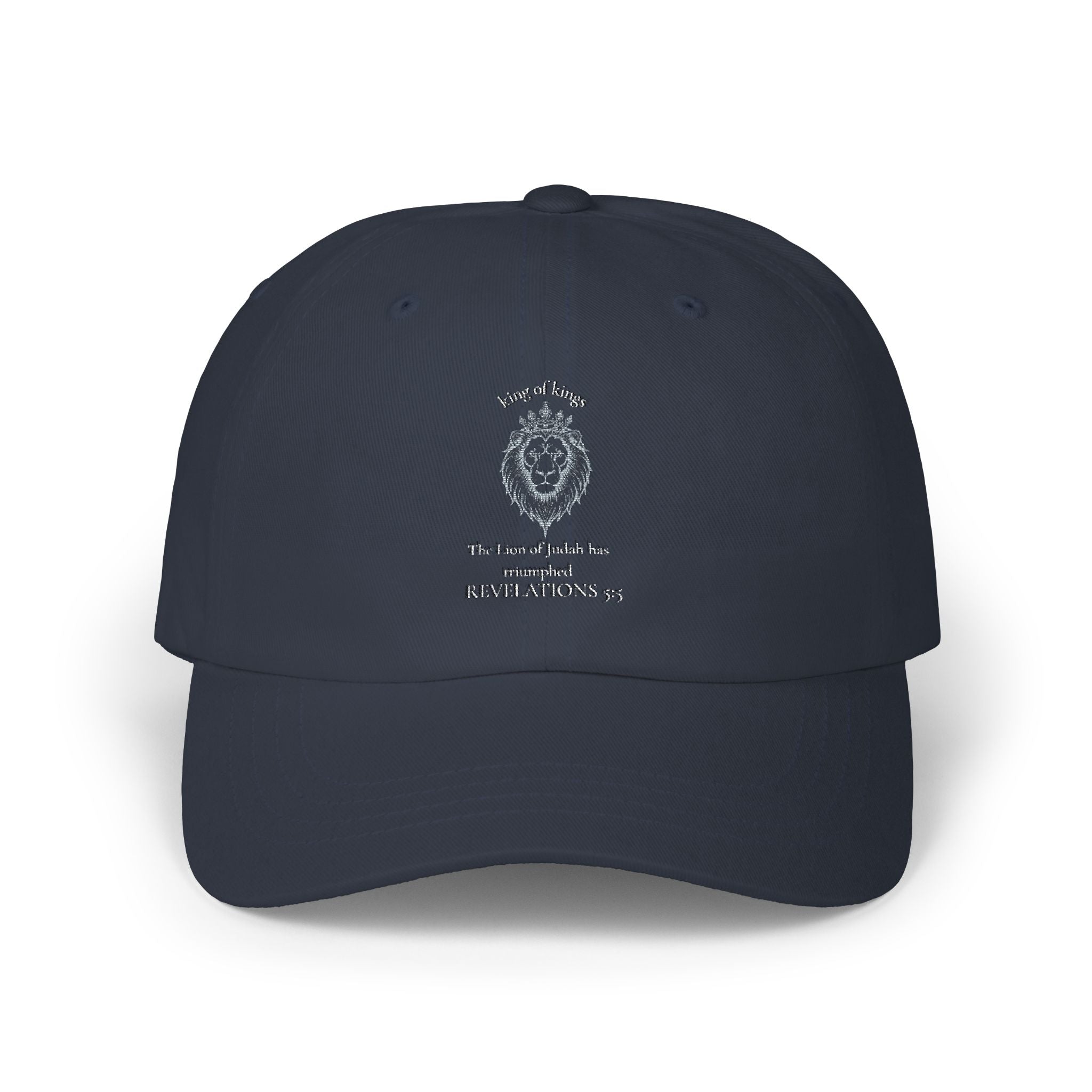 Lion Crest Dad Cap — Small Cross Embroidery, Faith-Inspired Baseball Hat