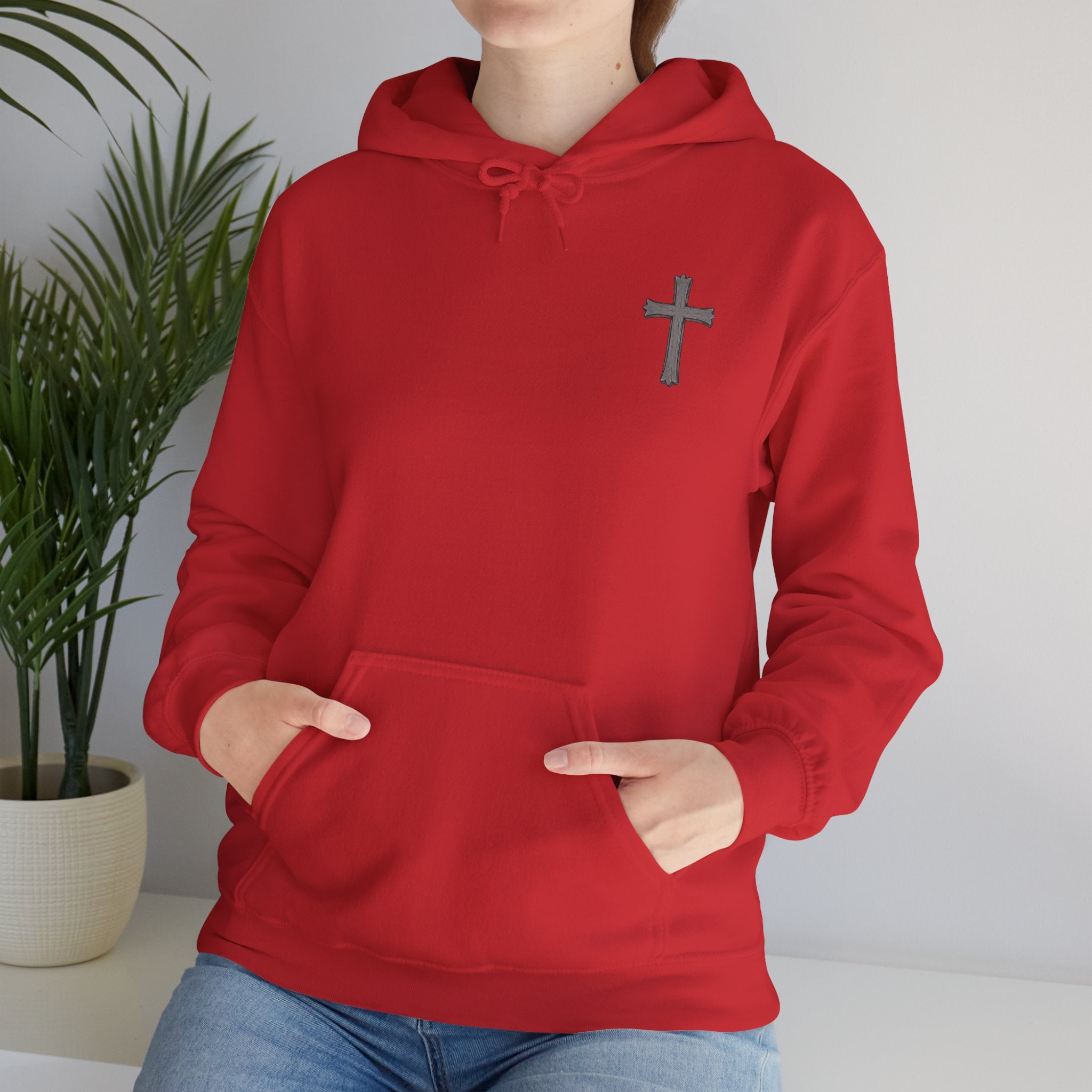 Cross Hoodie with Crown of Thorns — "By His Wounds We Are Healed" Isaiah 53:5 Religious Pullover
