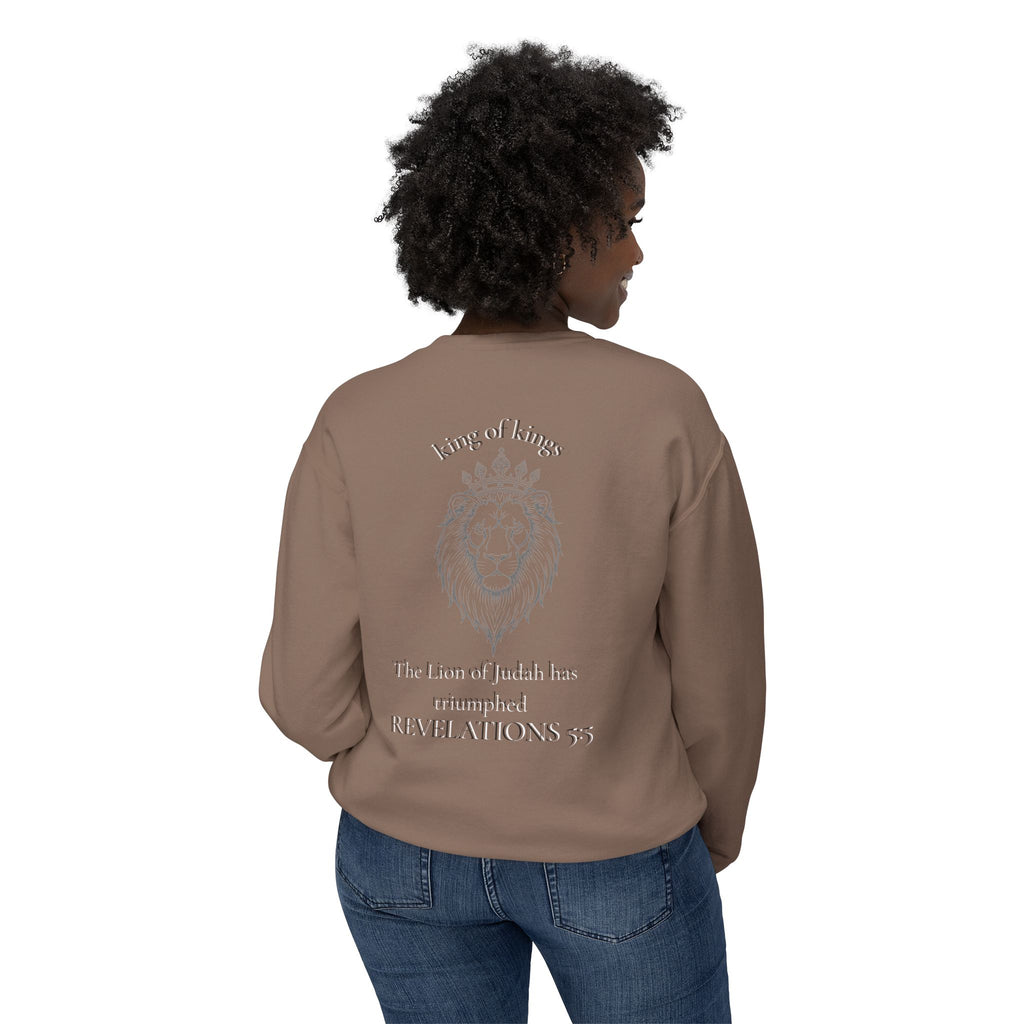 Lion Crewneck Sweatshirt — "King of Kings" Bible Verse Design