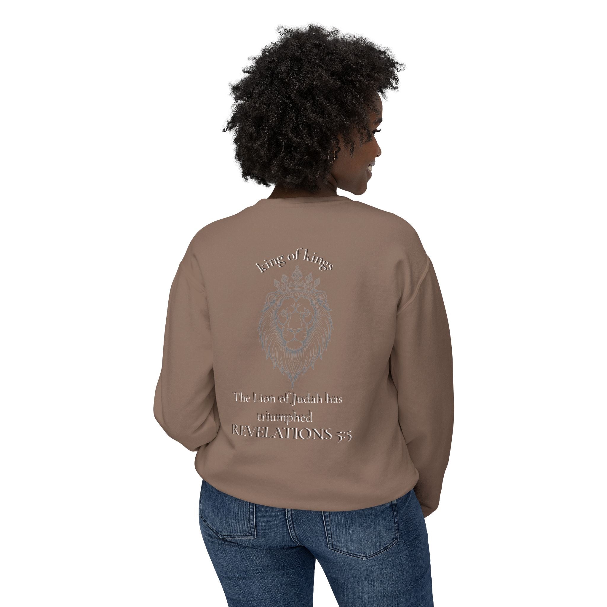 Lion Crewneck Sweatshirt — "King of Kings" Bible Verse Design