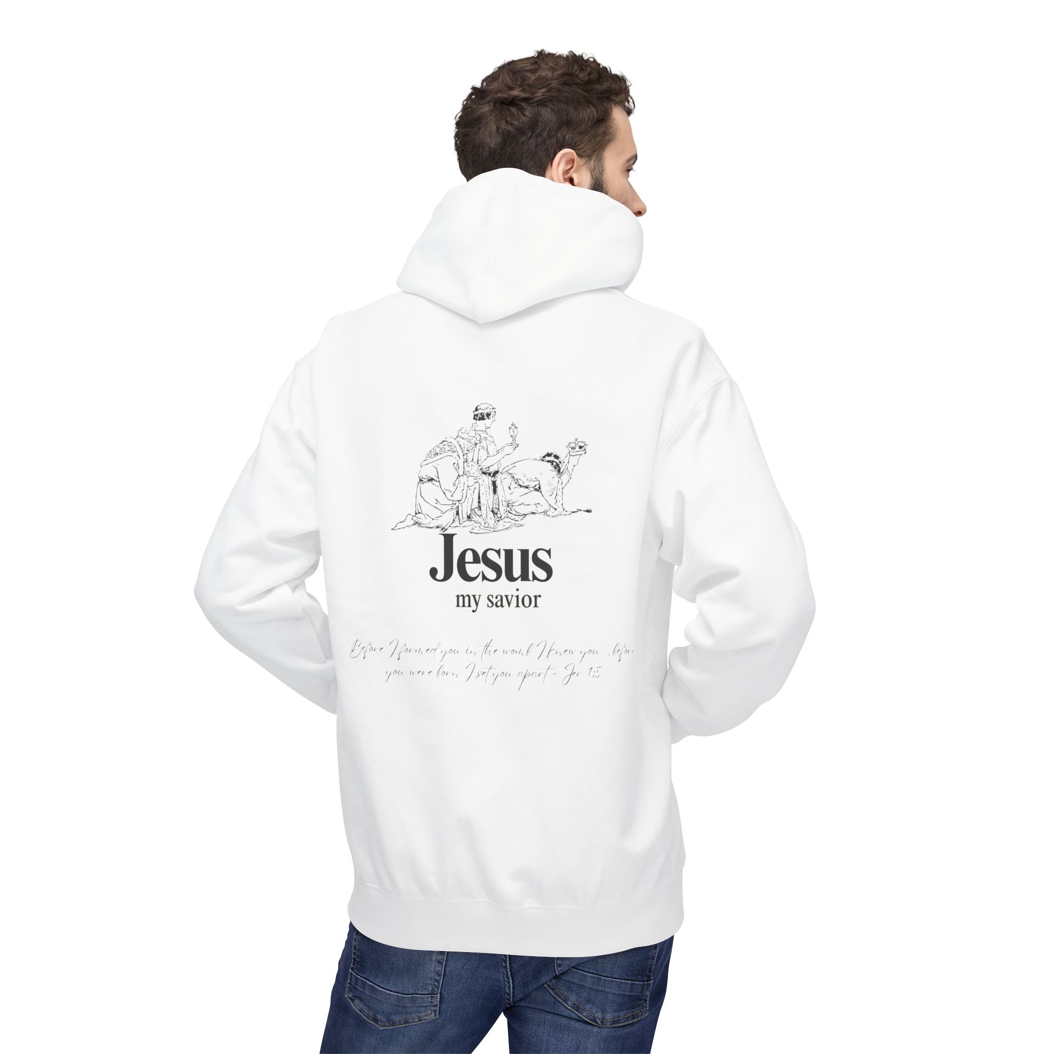 Christian Hoodie — 'Jesus My Savior' Illustrated Lamb & Shepherd Faith Pullover