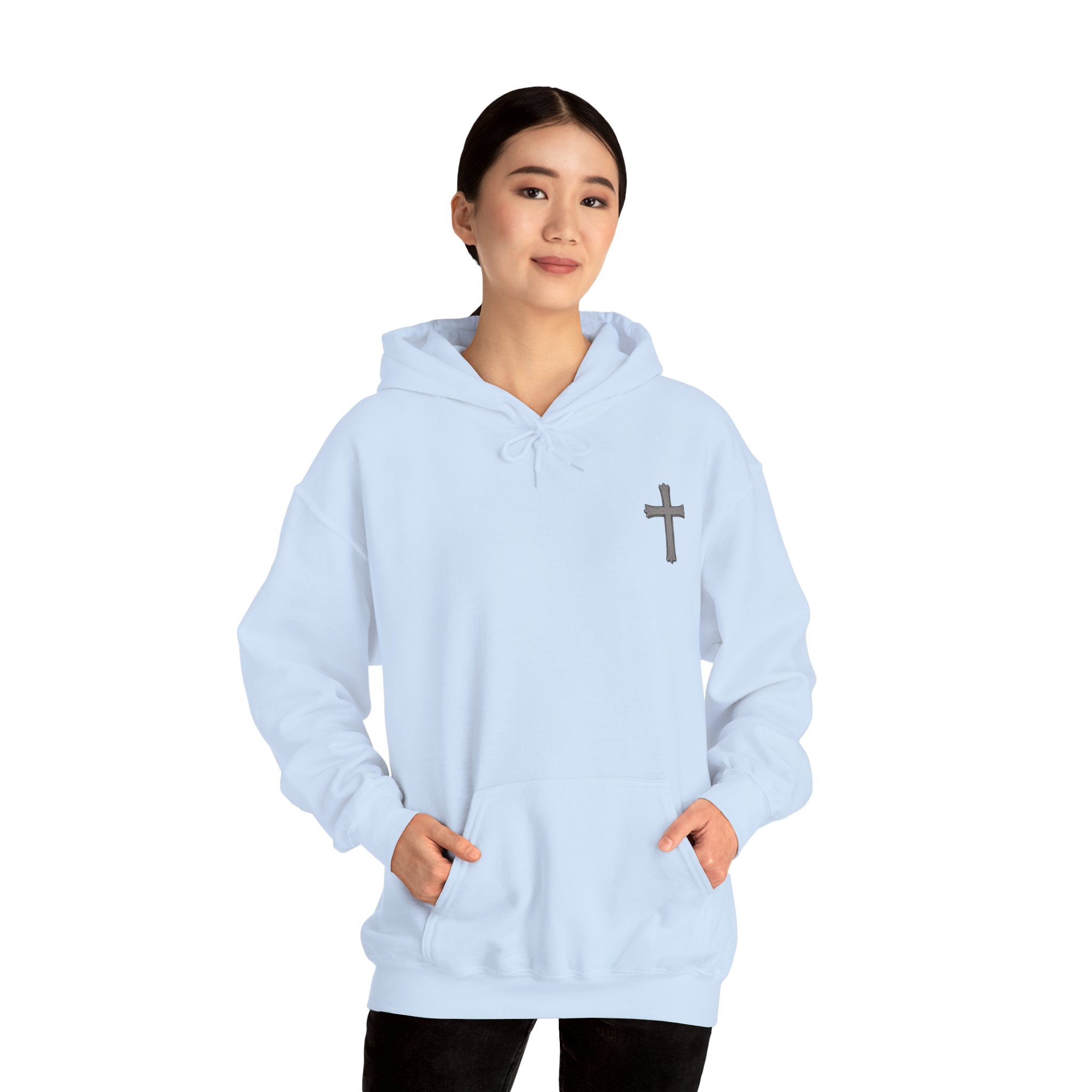 Cross Hoodie with Crown of Thorns — "By His Wounds We Are Healed" Isaiah 53:5 Religious Pullover