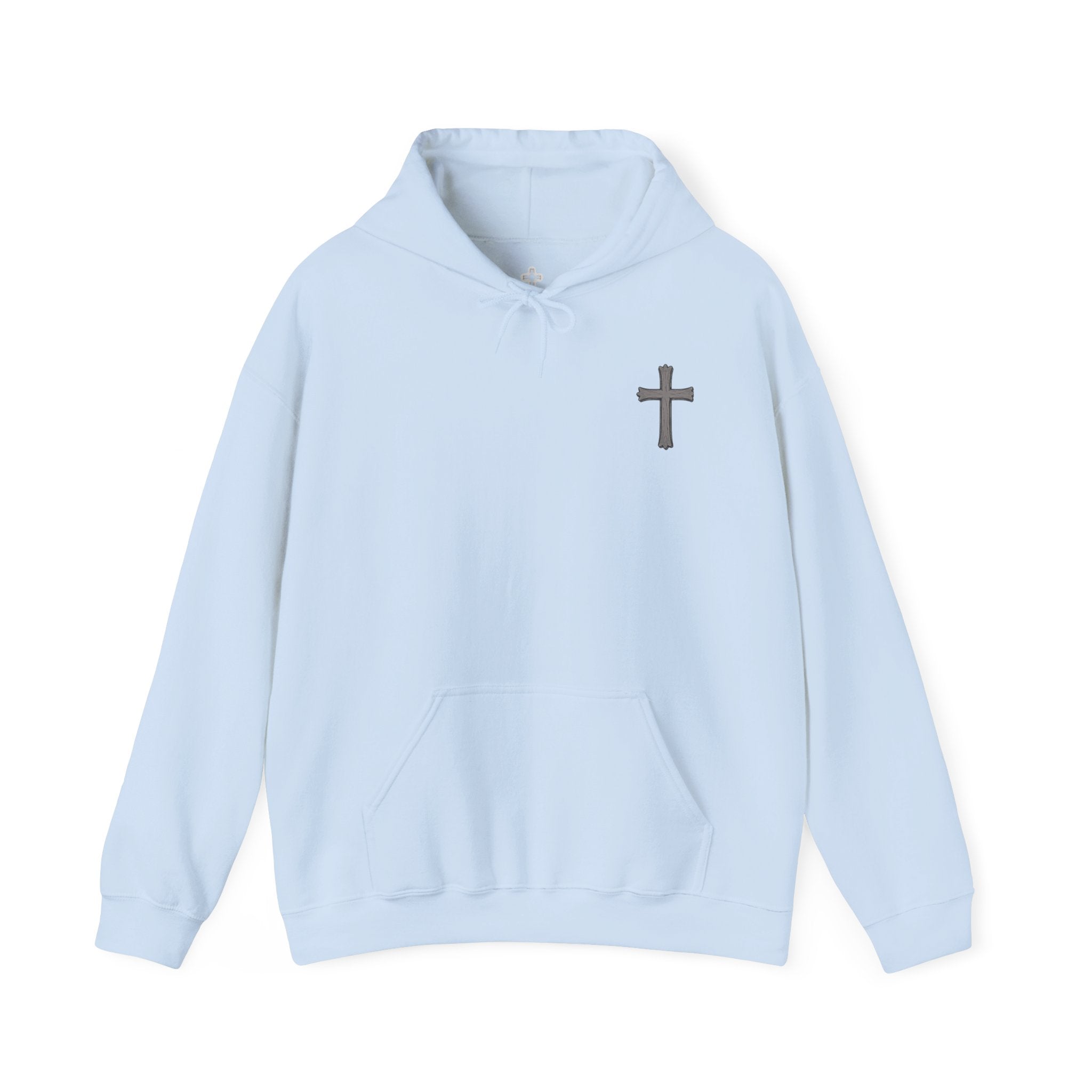 Cross Hoodie with Crown of Thorns — "By His Wounds We Are Healed" Isaiah 53:5 Religious Pullover