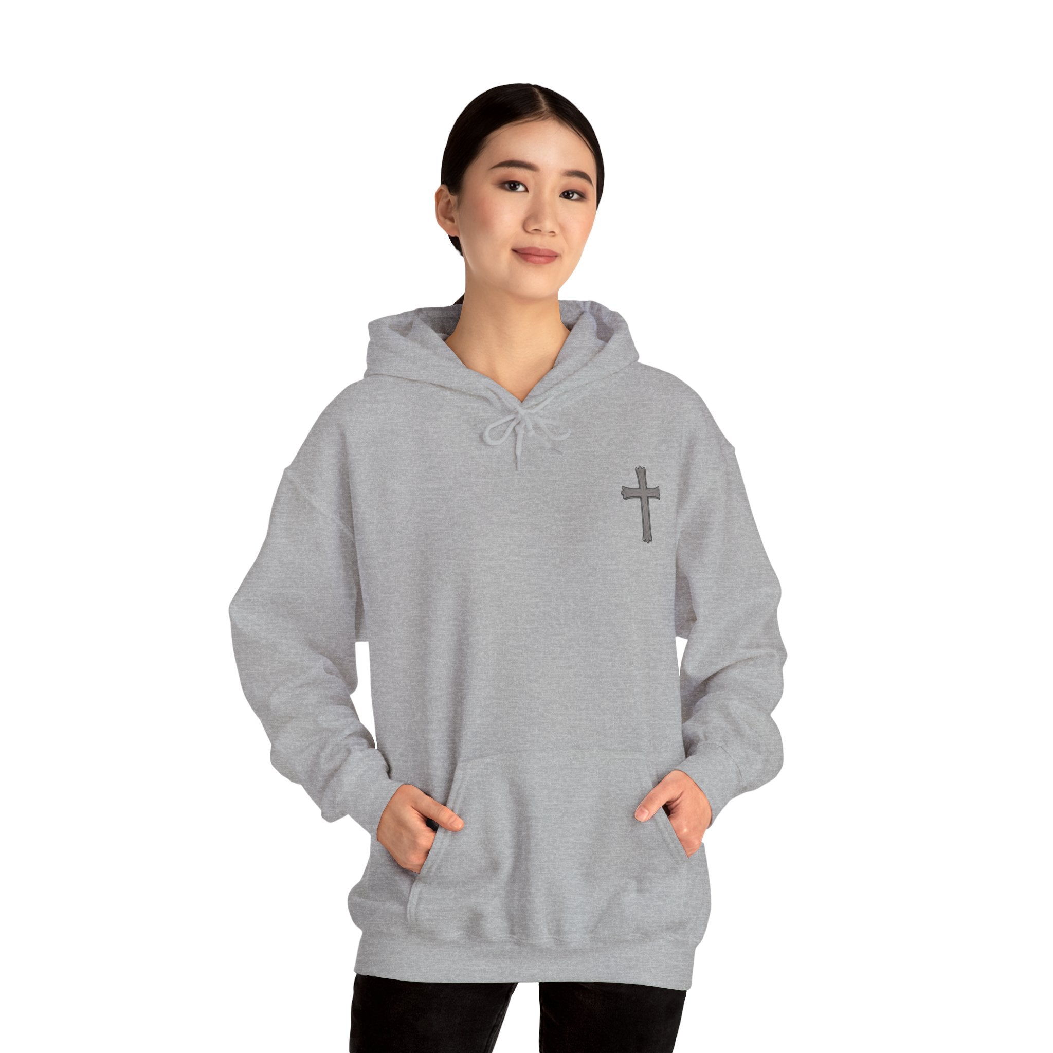 Cross Hoodie with Crown of Thorns — "By His Wounds We Are Healed" Isaiah 53:5 Religious Pullover