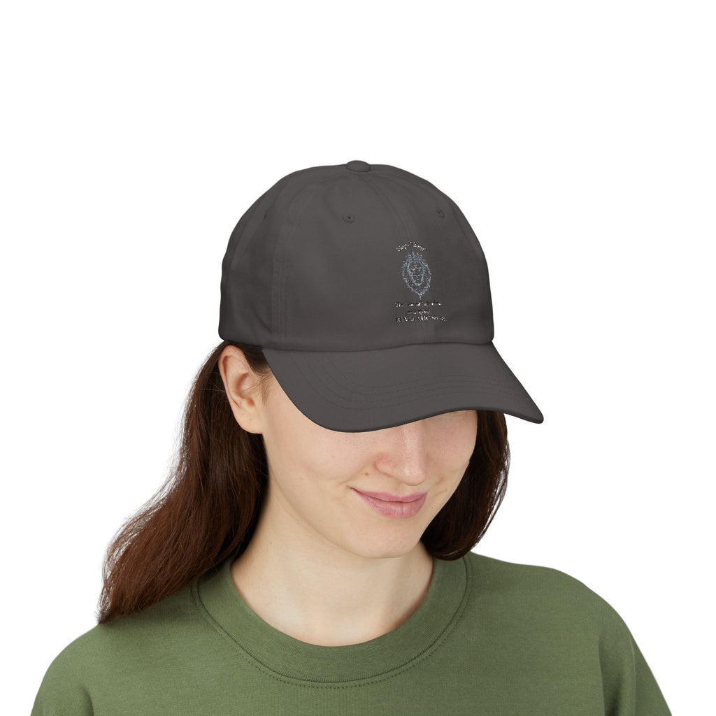 Lion Crest Dad Cap — Small Cross Embroidery, Faith-Inspired Baseball Hat