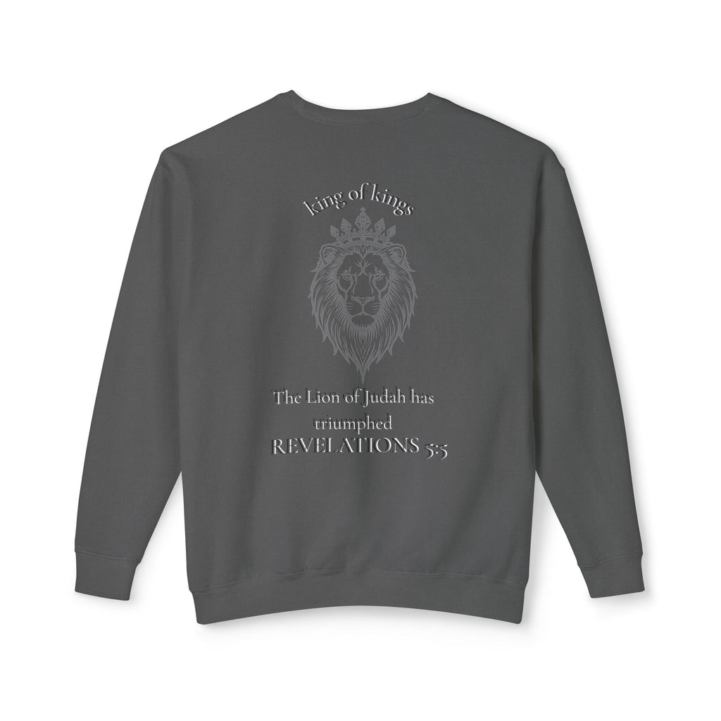 Lion Crewneck Sweatshirt — "King of Kings" Bible Verse Design