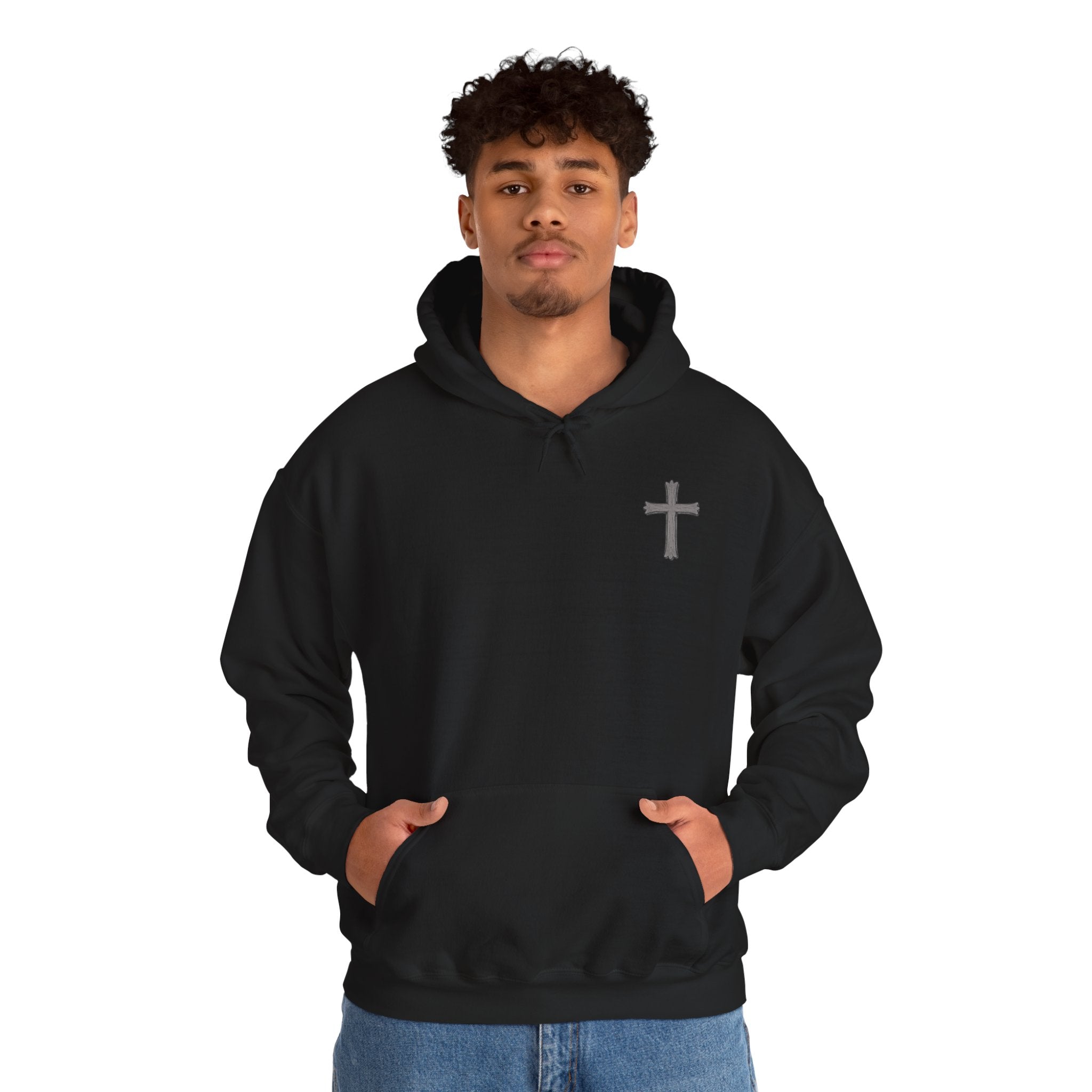 Cross Hoodie with Crown of Thorns — "By His Wounds We Are Healed" Isaiah 53:5 Religious Pullover