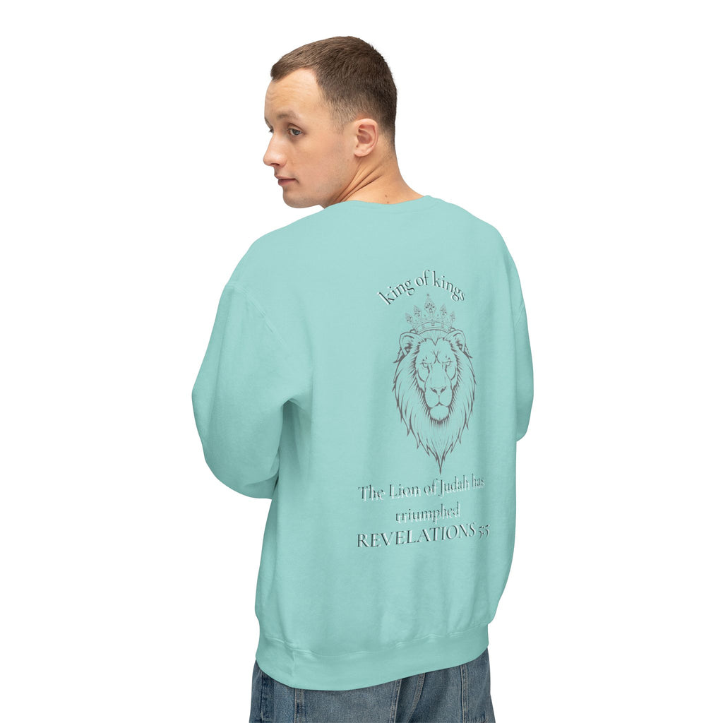 Lion Crewneck Sweatshirt — "King of Kings" Bible Verse Design