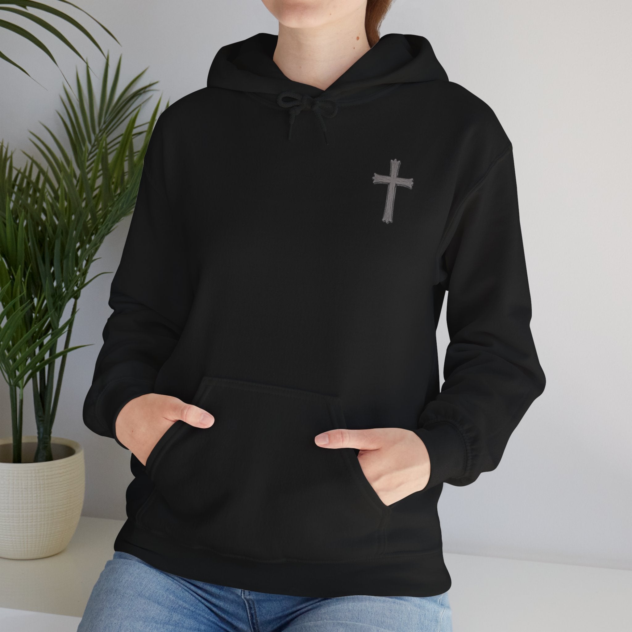 Cross Hoodie with Crown of Thorns — "By His Wounds We Are Healed" Isaiah 53:5 Religious Pullover