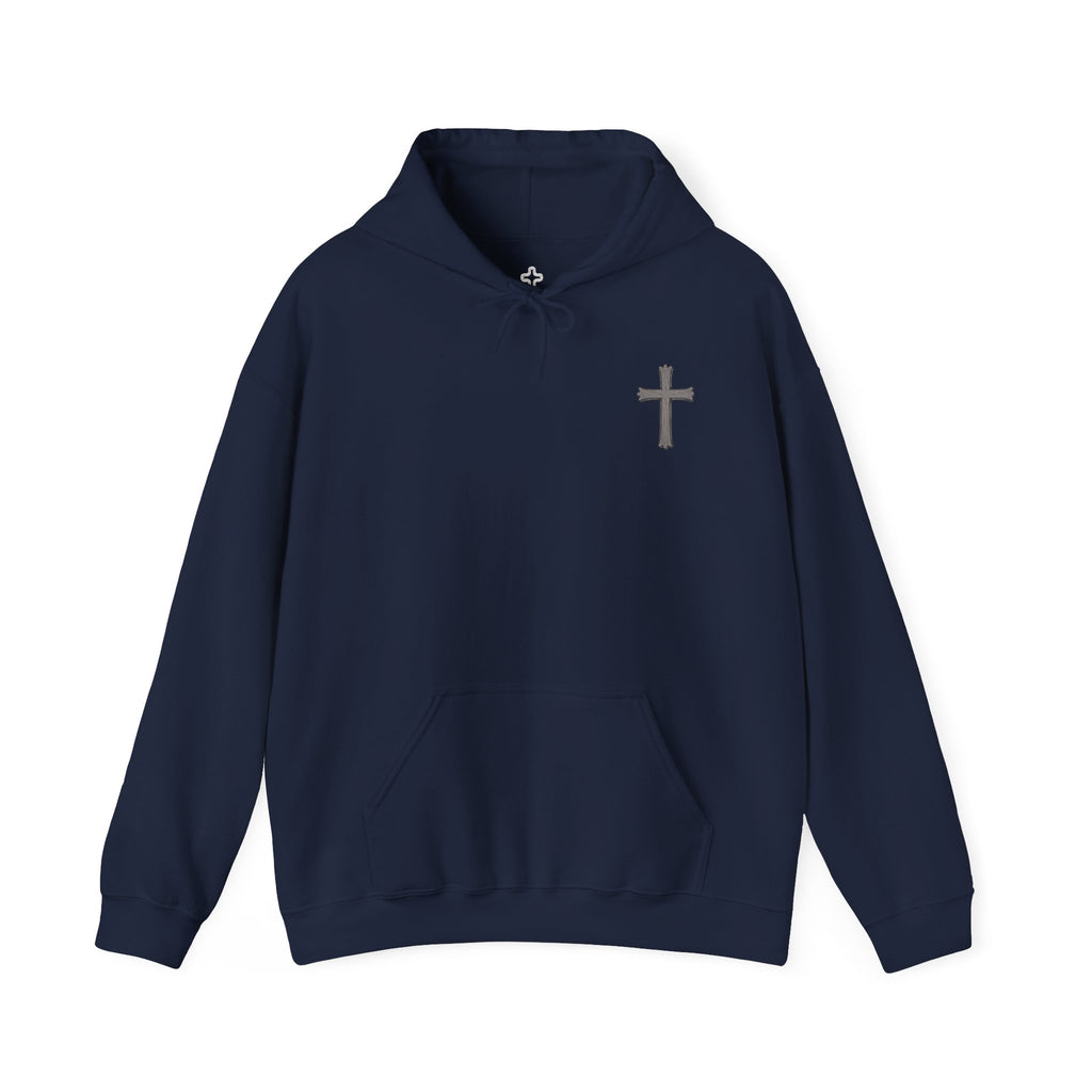 Cross Hoodie with Crown of Thorns — "By His Wounds We Are Healed" Isaiah 53:5 Religious Pullover