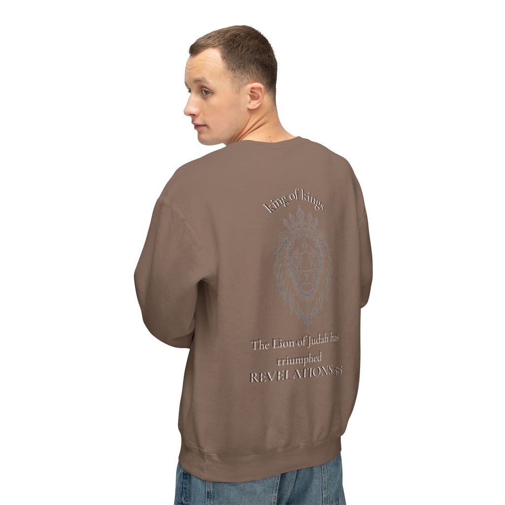 Lion Crewneck Sweatshirt — "King of Kings" Bible Verse Design