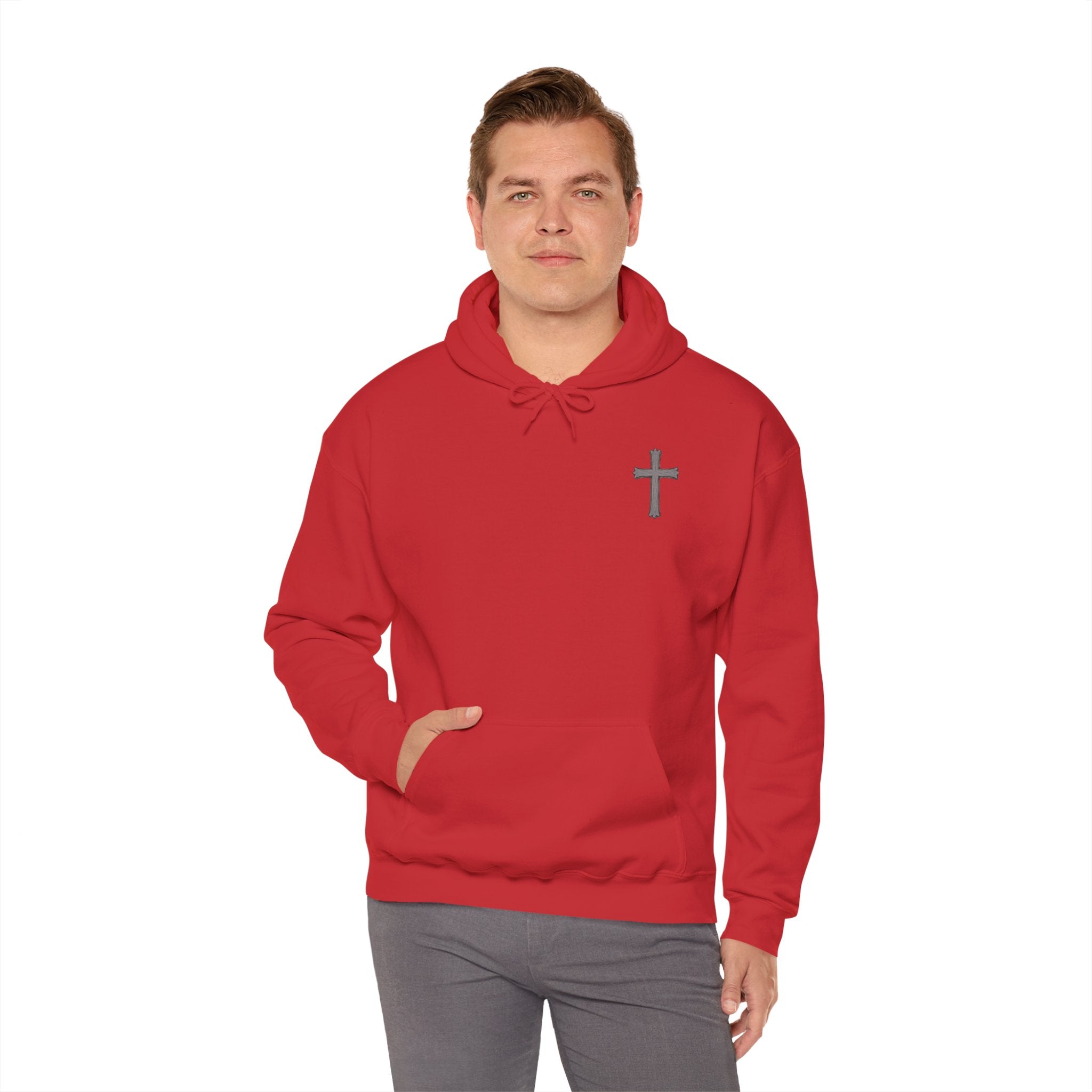 Cross Hoodie with Crown of Thorns — "By His Wounds We Are Healed" Isaiah 53:5 Religious Pullover