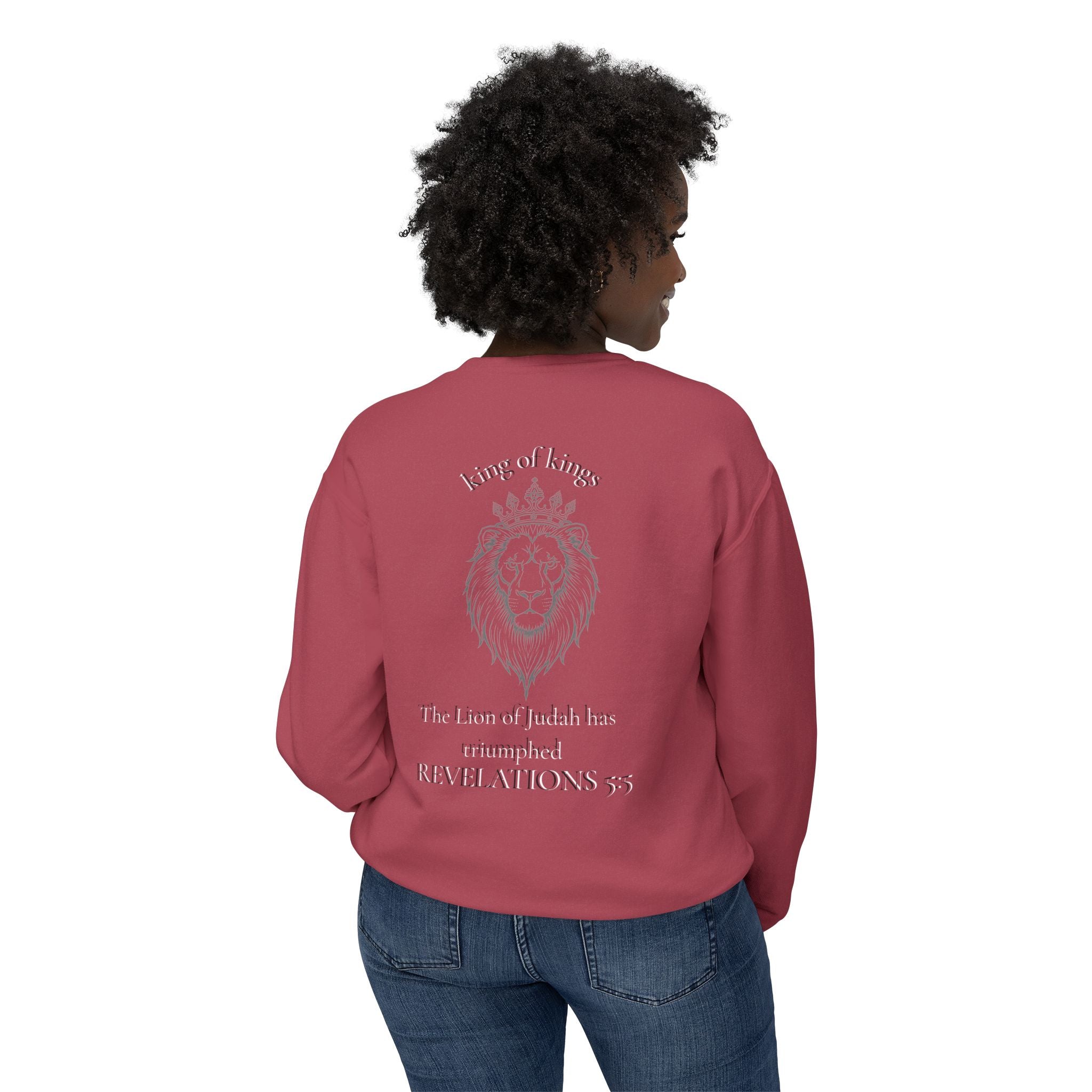 Lion Crewneck Sweatshirt — "King of Kings" Bible Verse Design