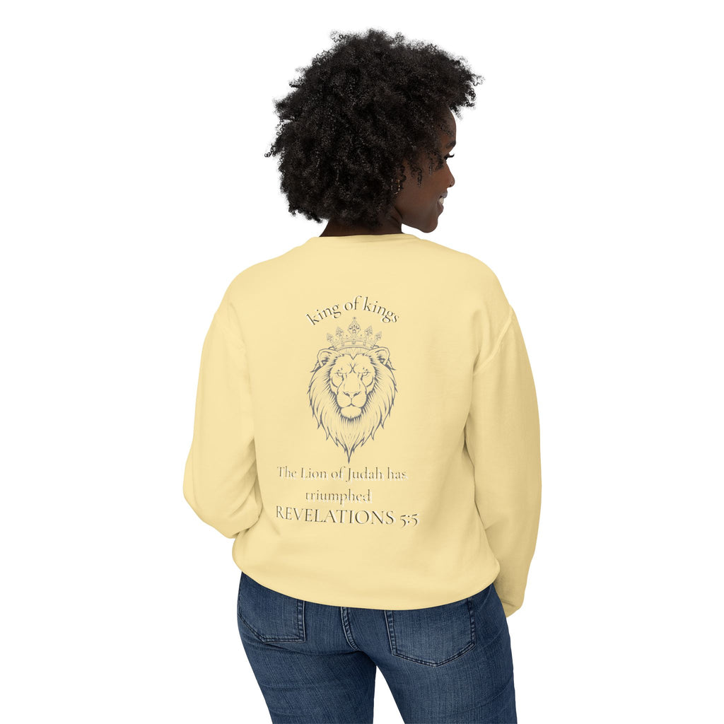 Lion Crewneck Sweatshirt — "King of Kings" Bible Verse Design