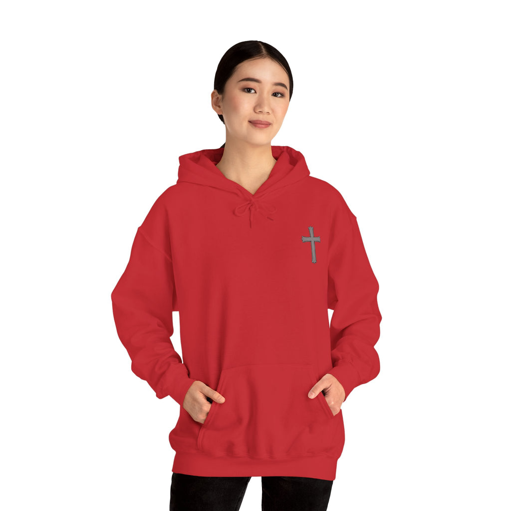 Cross Hoodie with Crown of Thorns — "By His Wounds We Are Healed" Isaiah 53:5 Religious Pullover
