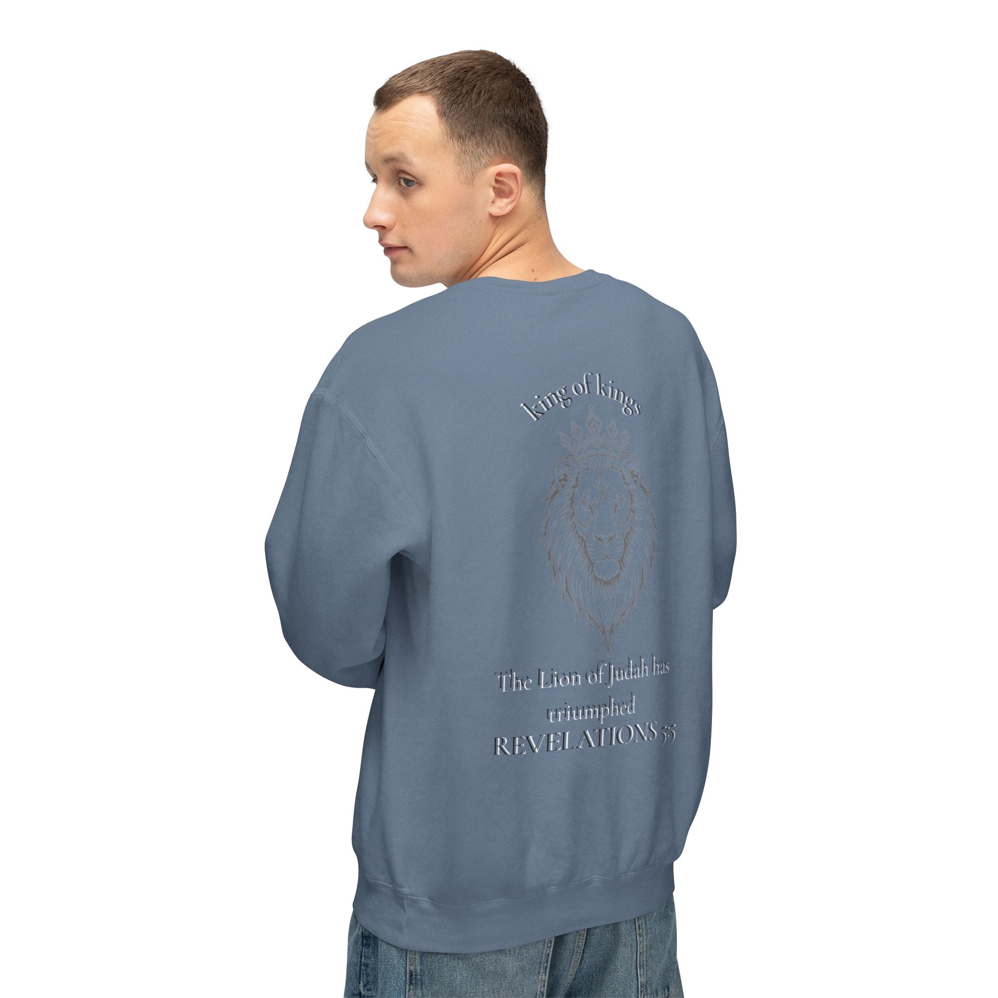 Lion Crewneck Sweatshirt — "King of Kings" Bible Verse Design
