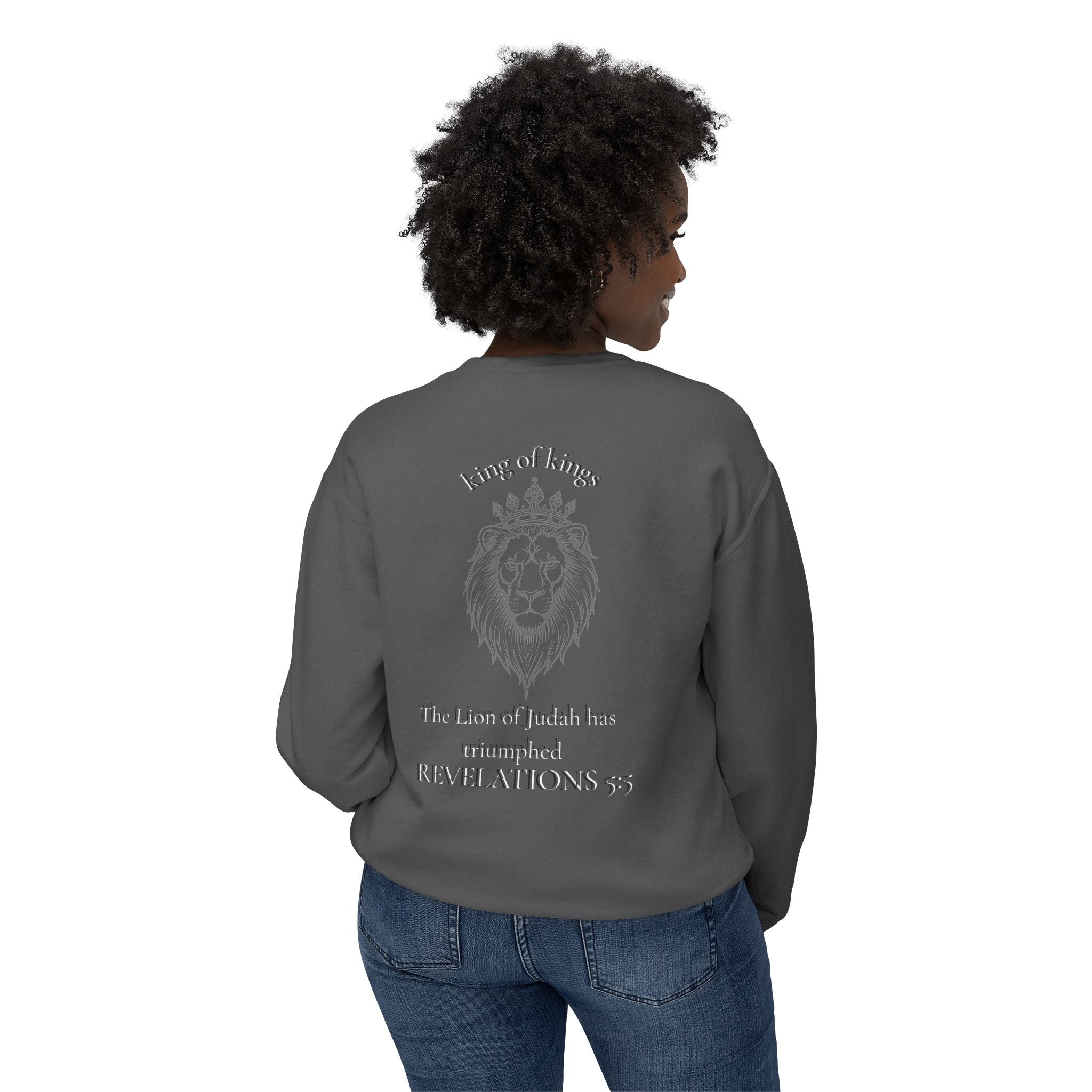 Lion Crewneck Sweatshirt — "King of Kings" Bible Verse Design