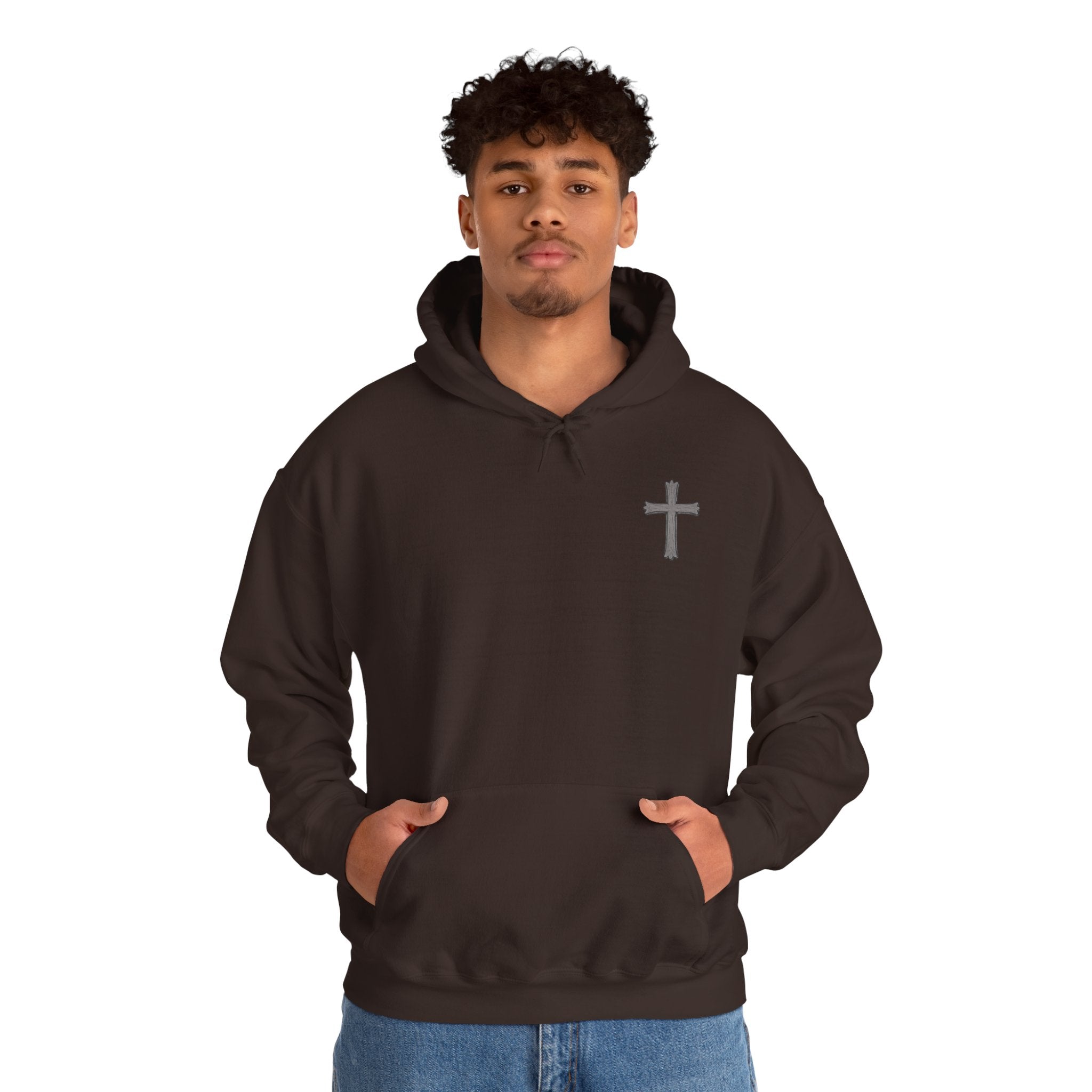 Cross Hoodie with Crown of Thorns — "By His Wounds We Are Healed" Isaiah 53:5 Religious Pullover