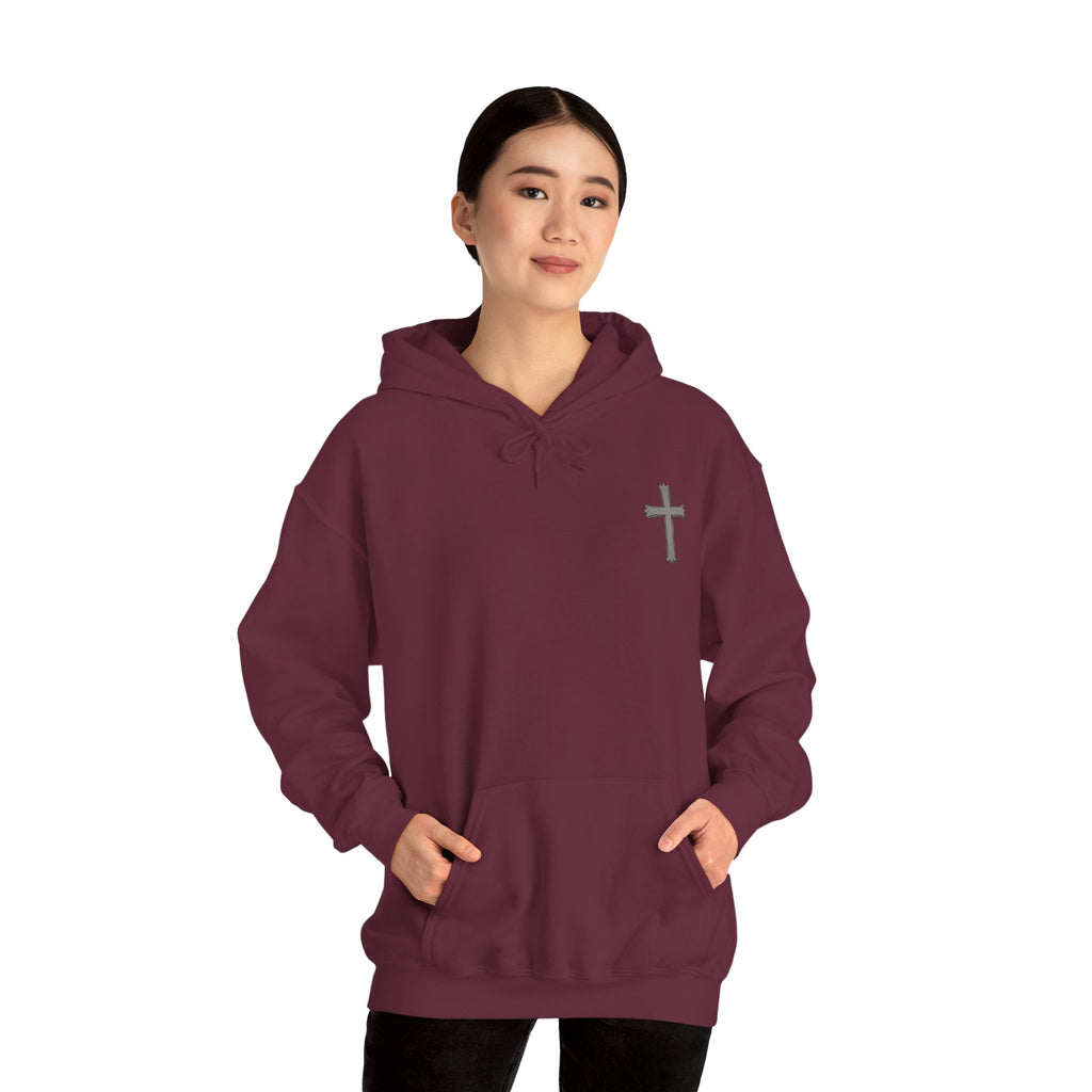 Cross Hoodie with Crown of Thorns — "By His Wounds We Are Healed" Isaiah 53:5 Religious Pullover