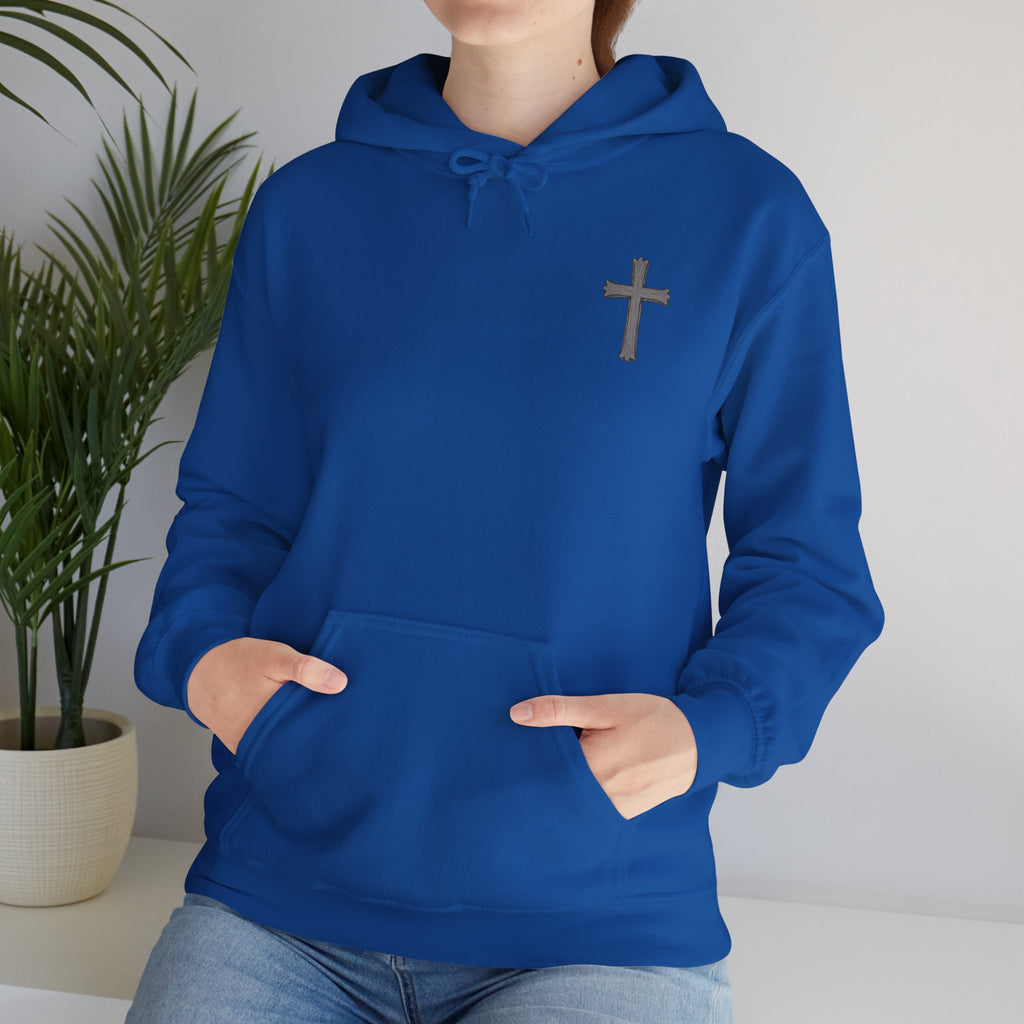Cross Hoodie with Crown of Thorns — "By His Wounds We Are Healed" Isaiah 53:5 Religious Pullover