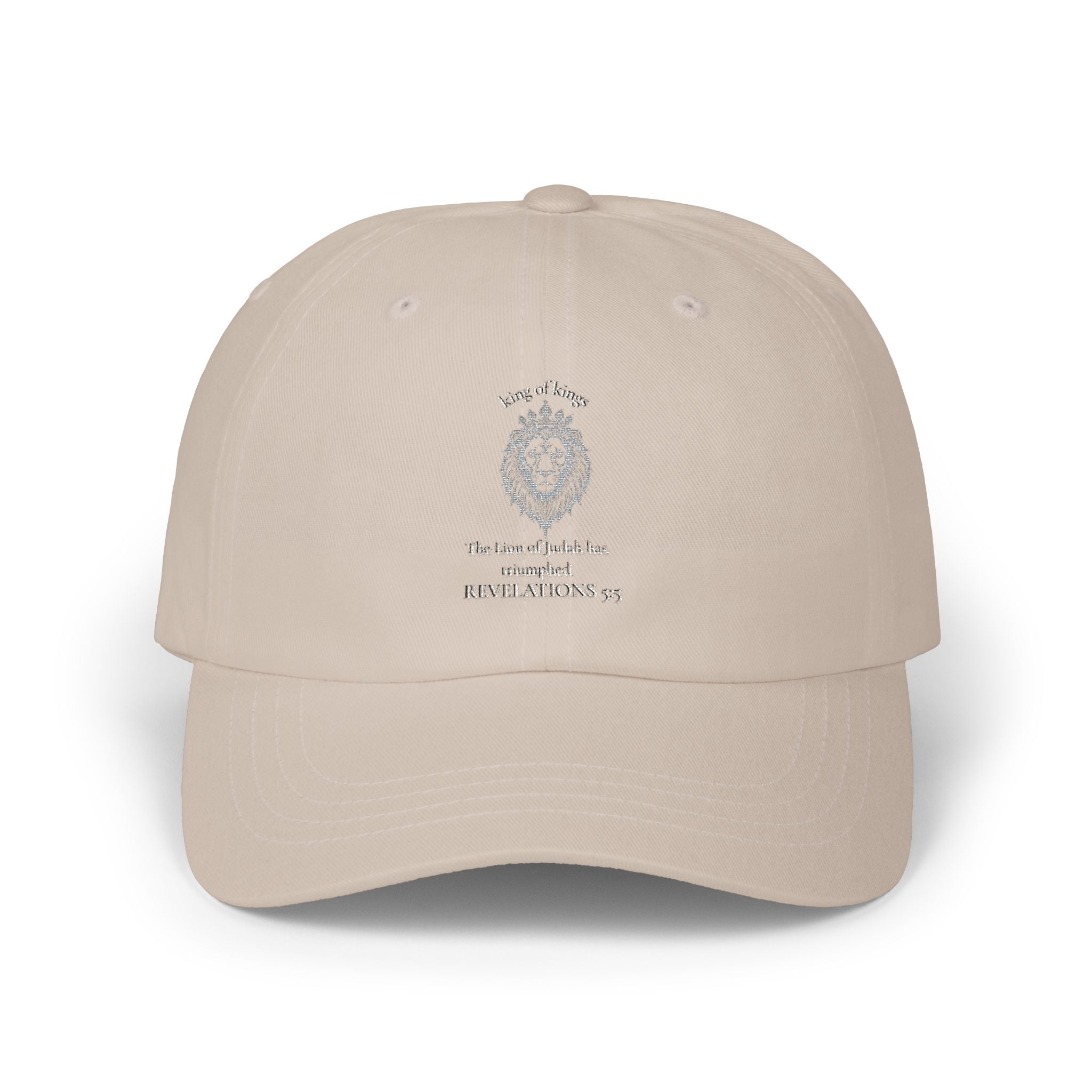 Lion Crest Dad Cap — Small Cross Embroidery, Faith-Inspired Baseball Hat
